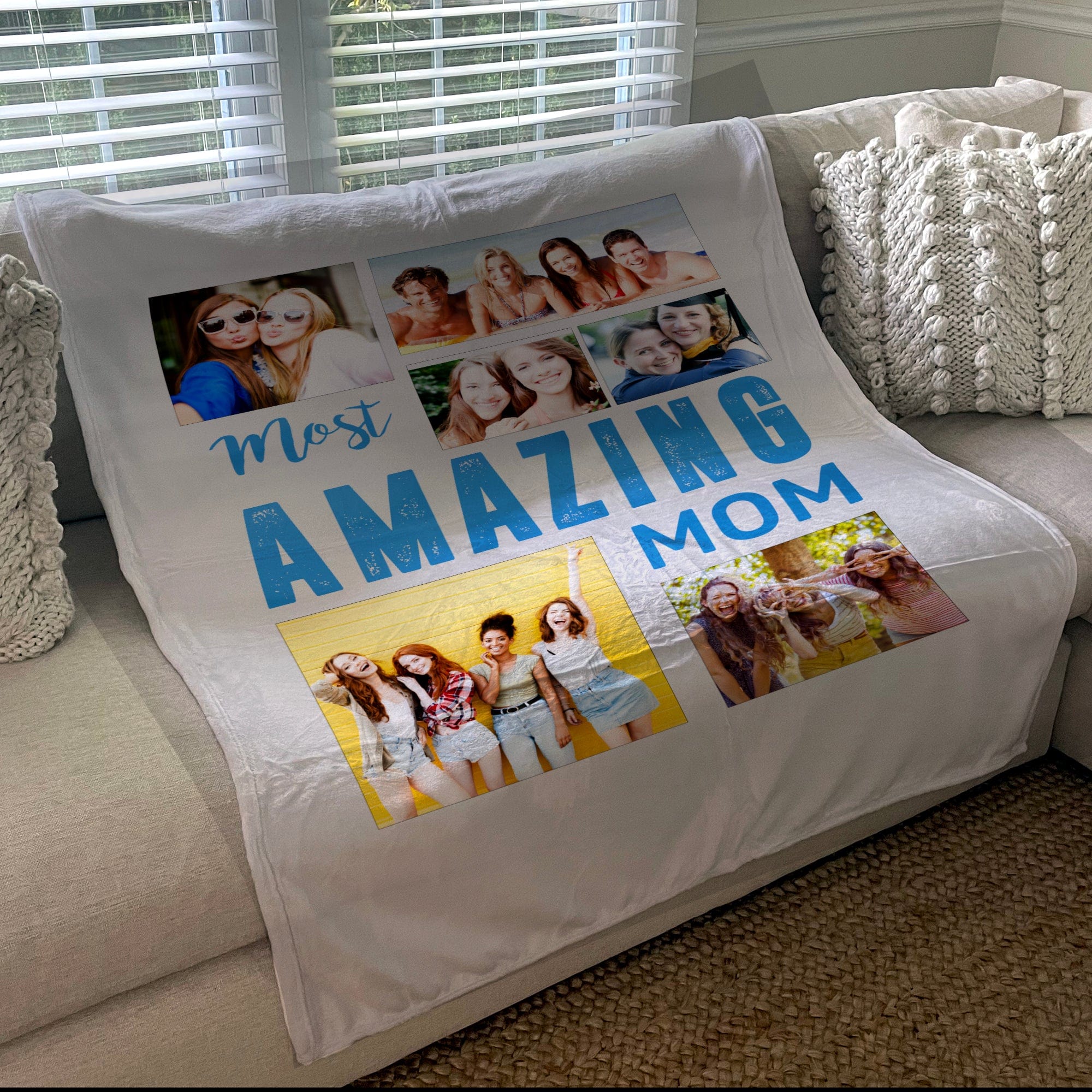 Custom Photo Collage Blanket for Mom - Personalized Picture Blanket with Your Photos - Perfect Gift for Mother's Day, Birthday & Christmas - Cozy Throw for Home, Bed & Couch