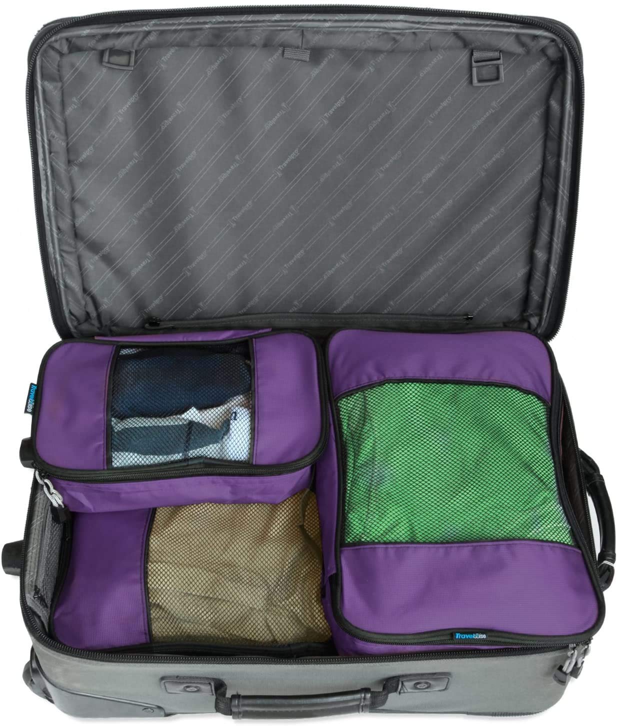 TravelWise 3-Piece Large Purple Luggage Packing Cubes Set (TWPC-06) - Space Saving Organizers for Suitcases, Backpacks & Carry-Ons - Perfect for Travel, Business Trips & Vacation Packing