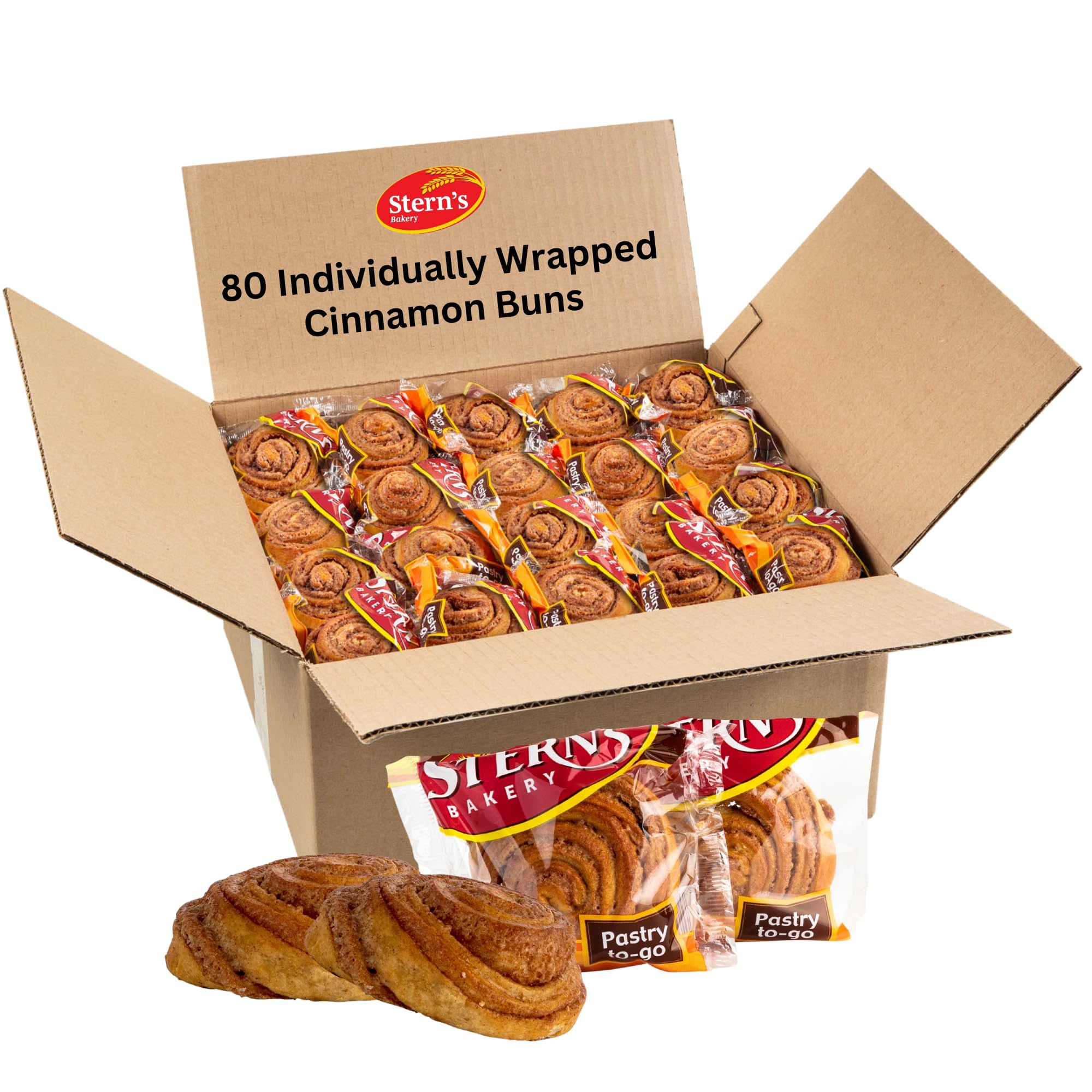 Delicious 1.5 Oz Cinnamon Rolls Snack Cakes - Dairy Free & Nut Free Pastries by Stern's Bakery (80 Count) - Perfect for Office Snacks, School Lunches, Afternoon Treats & On-the-Go Breakfast