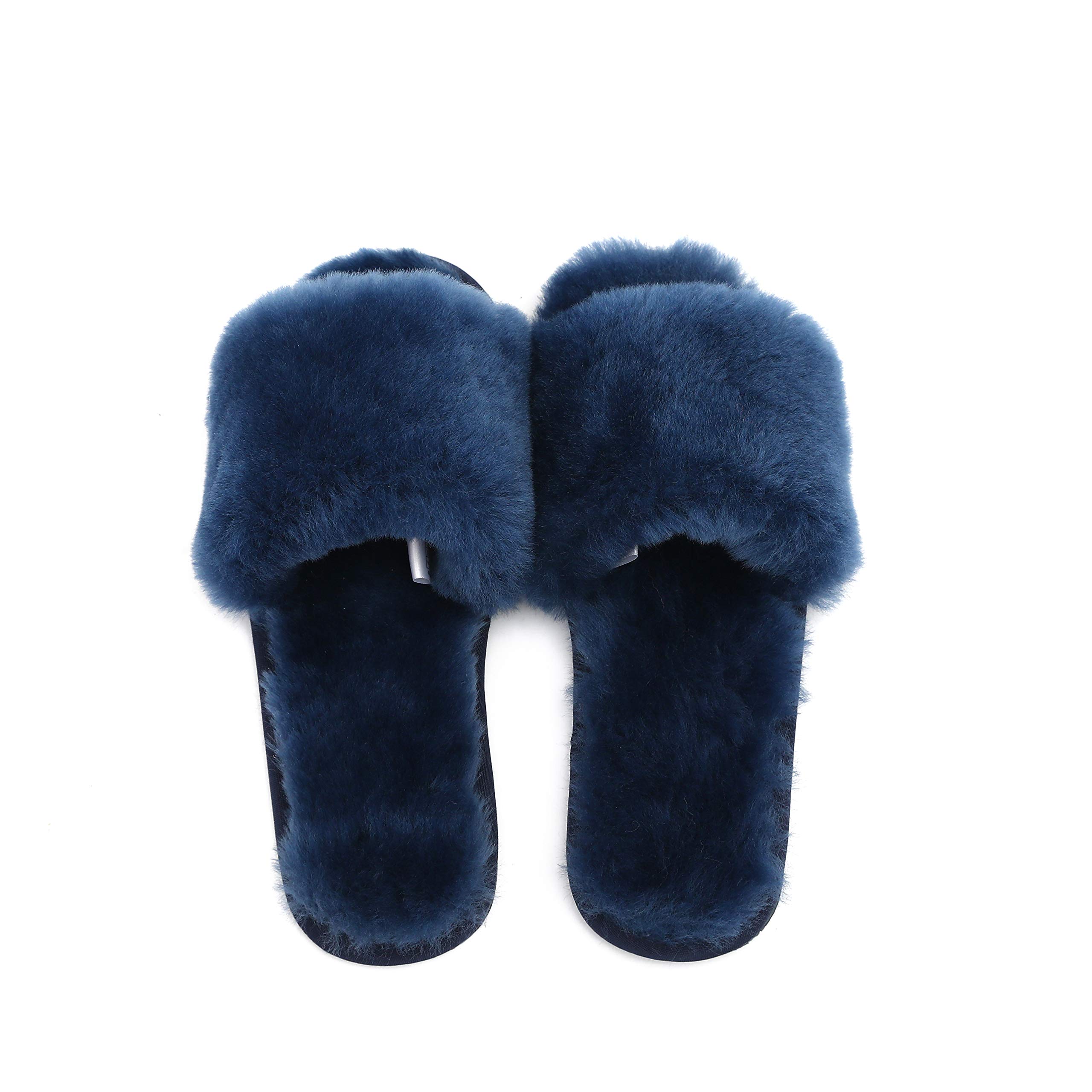 Women's Boiled Wool Slippers with Real Fur - Open Toe Luxury House Slippers by Dechic | Cozy Indoor Comfort for Winter & Home Relaxation