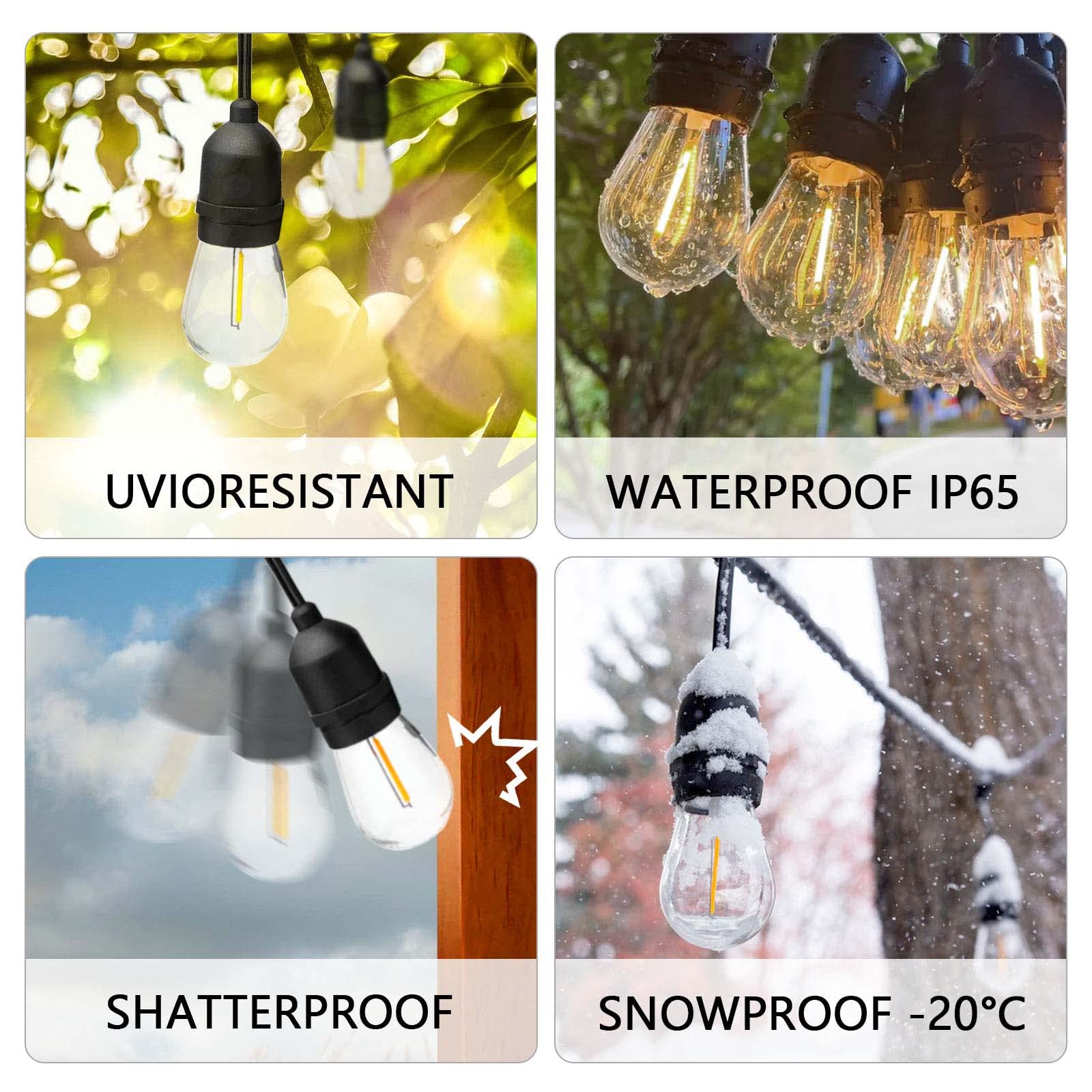 24-Pack S14 Outdoor Waterproof LED String Light Bulbs - E26 Base, 1W 120V, 2700K Warm White - Perfect for Patio, Garden, and Holiday Decorations