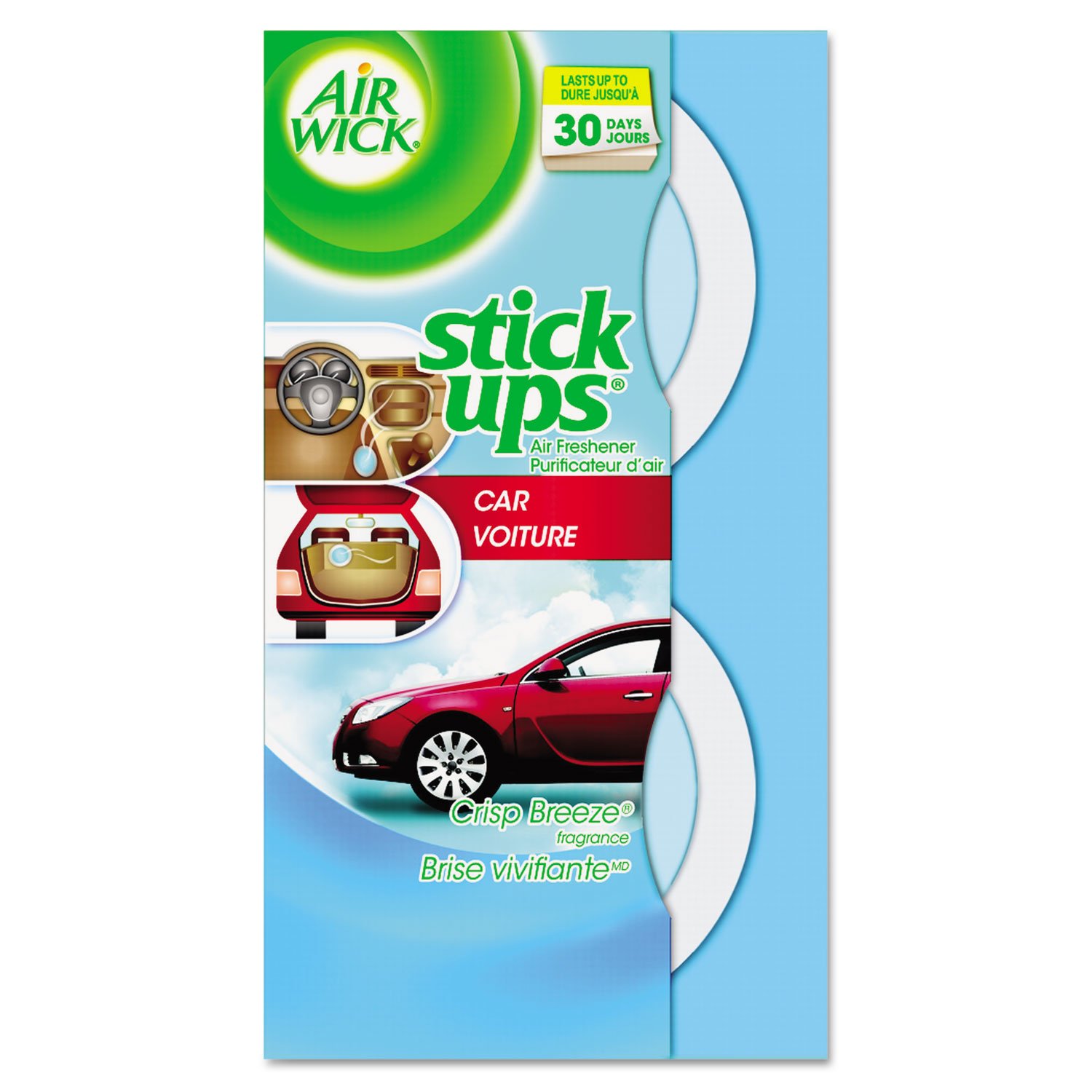 Air Wick Stick Ups Car Air Freshener - Crisp Breeze Scent, 2 Count (Packaging May Vary) | Long-Lasting Odor Eliminator for Vehicles, Home & Office | Fresh Car Air Fresheners for Small Spaces & Travel