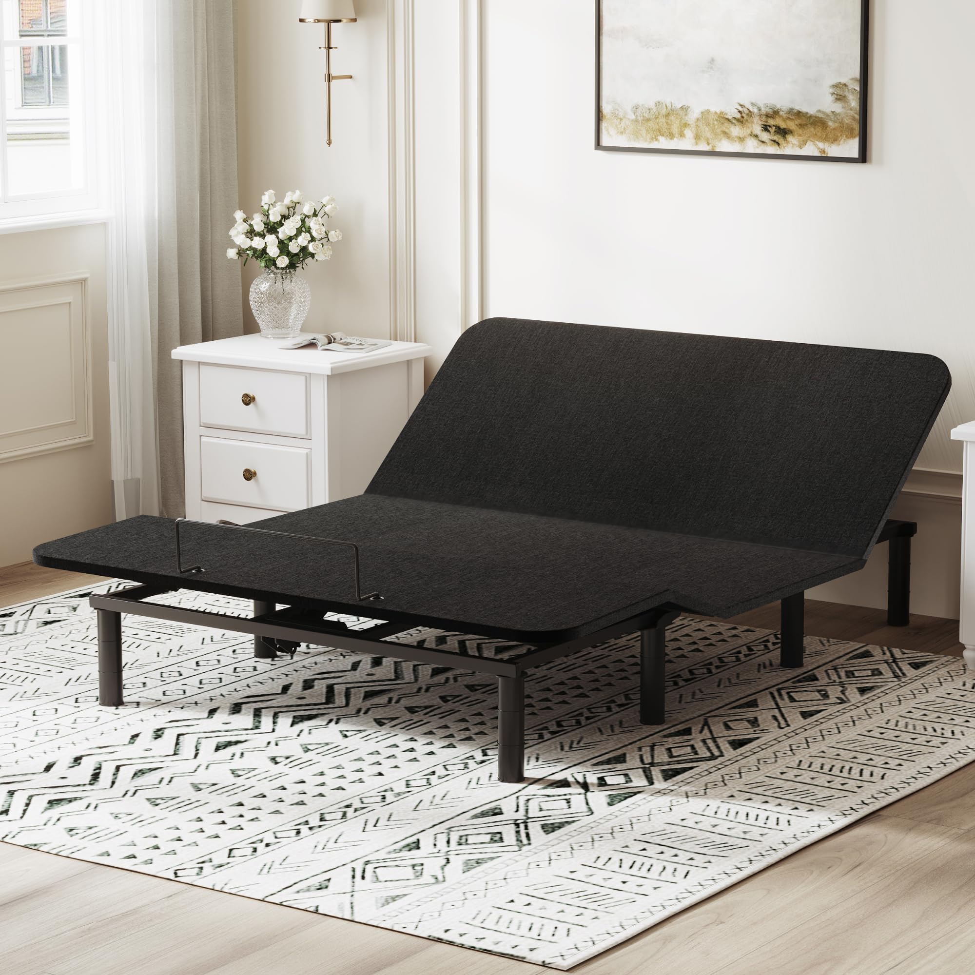 FLEXISPOT S2E Adjustable Bed Frame Base Queen Size - Easy One-Person Transport & Assembly, Height Adjustable Legs, Premium Oxford Fabric Cover, Wired Remote Control, Ultra Quiet Motor, Secure Mattress Holder - Perfect for Home, Office, or Guest Room Comfort