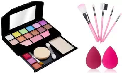 FOZZBY Makeup Kit 5024 with 5 Brushes & 2 Blenders - Multicolor for Girls Makeup Practice