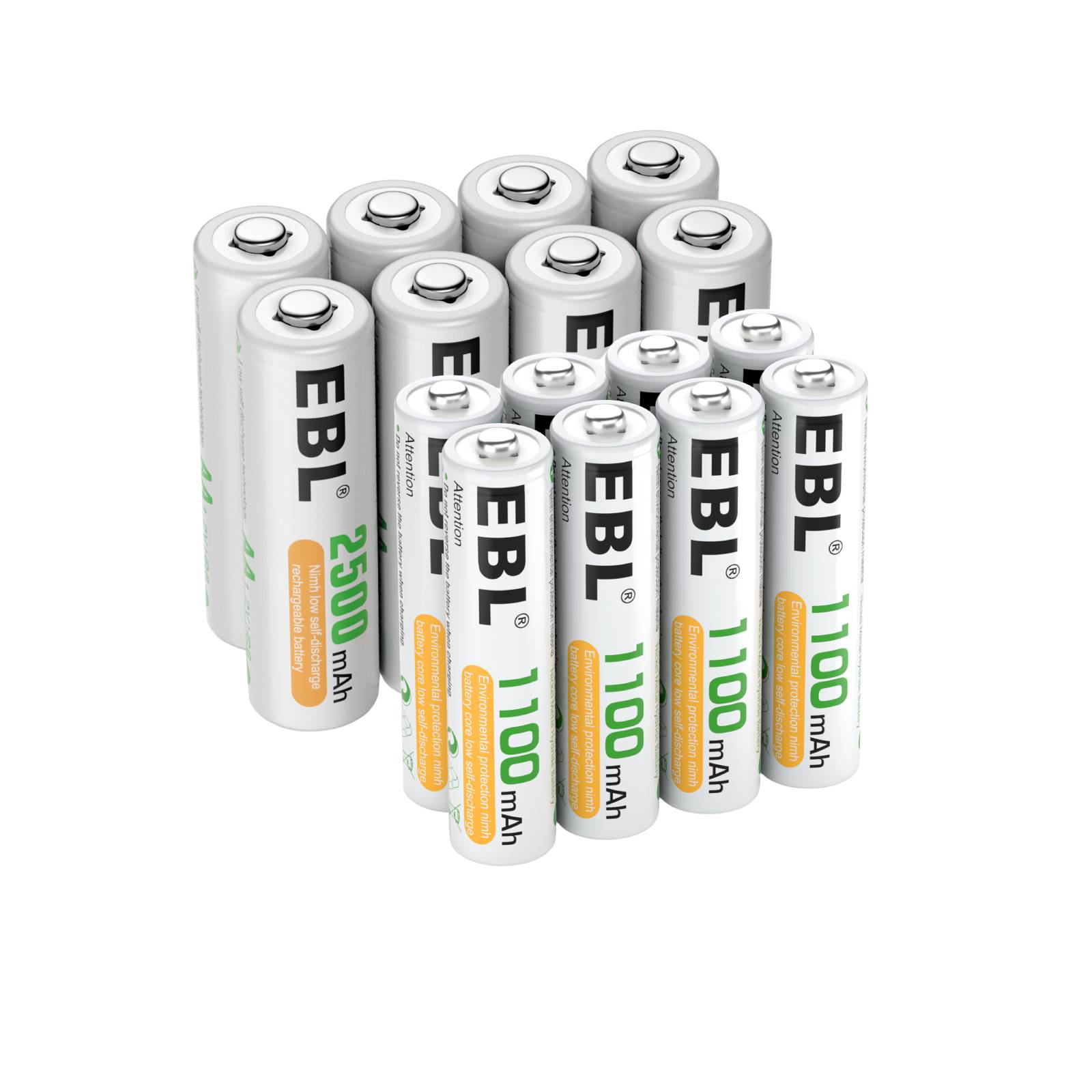 EBL AA AAA Rechargeable Batteries 16-Pack with USB Charger - High Capacity NiMH Batteries for Cameras, Toys, Flashlights & More - Long Lasting Power Solution