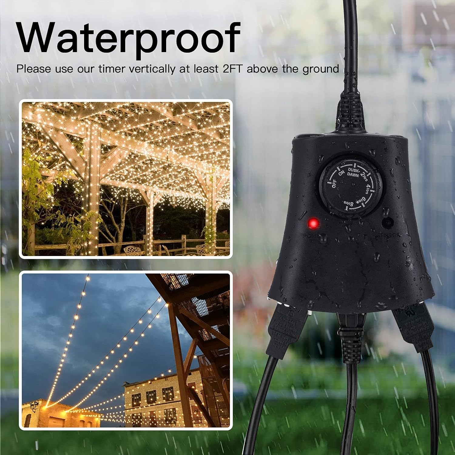 Outdoor Plug Timer with Remote - Dusk to Dawn Waterproof Electrical Timer Switch, 3 Grounded Outlets (15A 1/2HP) for Holiday Lights, Halloween & Christmas Decorations - Perfect for Patio, Garden & Outdoor Lighting