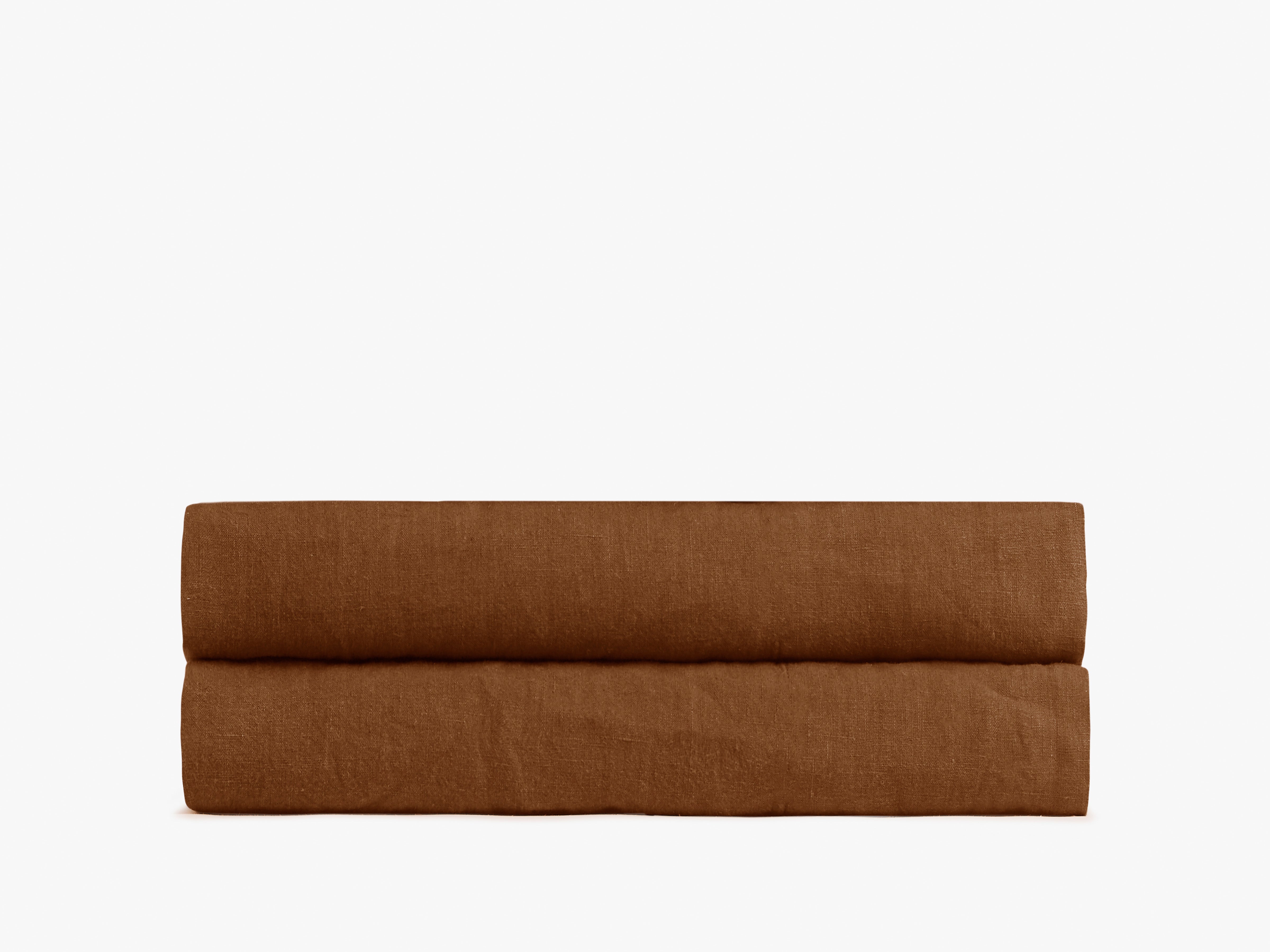 Premium 100% Linen Fitted Sheet - Tobacco Brown - Breathable & Wrinkle-Resistant Bedding for Queen Size Mattress - Perfect for Hot Sleepers & Allergy Sufferers - Ideal for Summer Nights & Guest Bedrooms