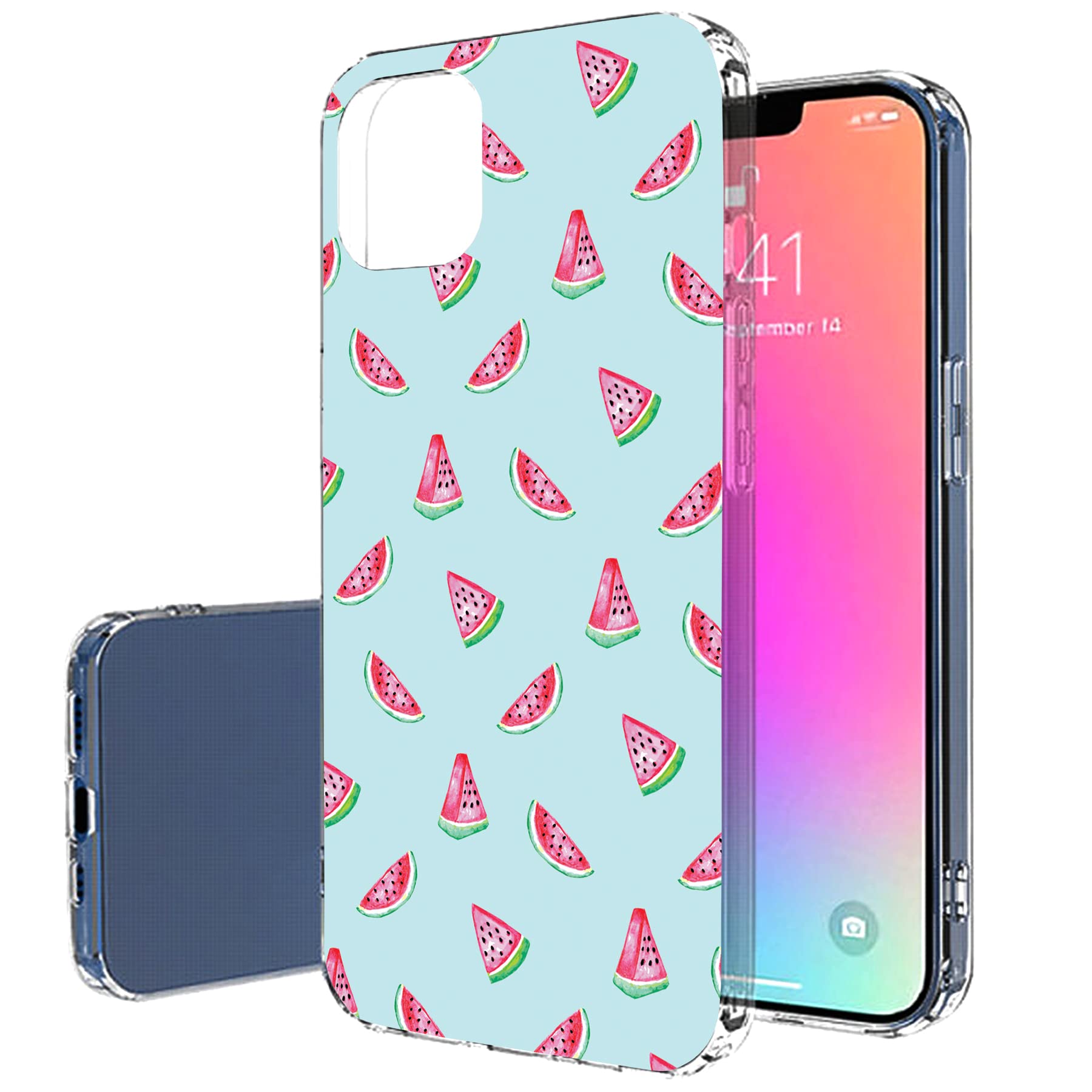 Slim Thin Gel TPU Case for Apple iPhone 13 Pro Max - Lightweight Flexible Soft Anti-Scratch Protective Cover with Blue Watermelon Print (Made in USA) - Perfect for Everyday Use, Travel & Style Protection