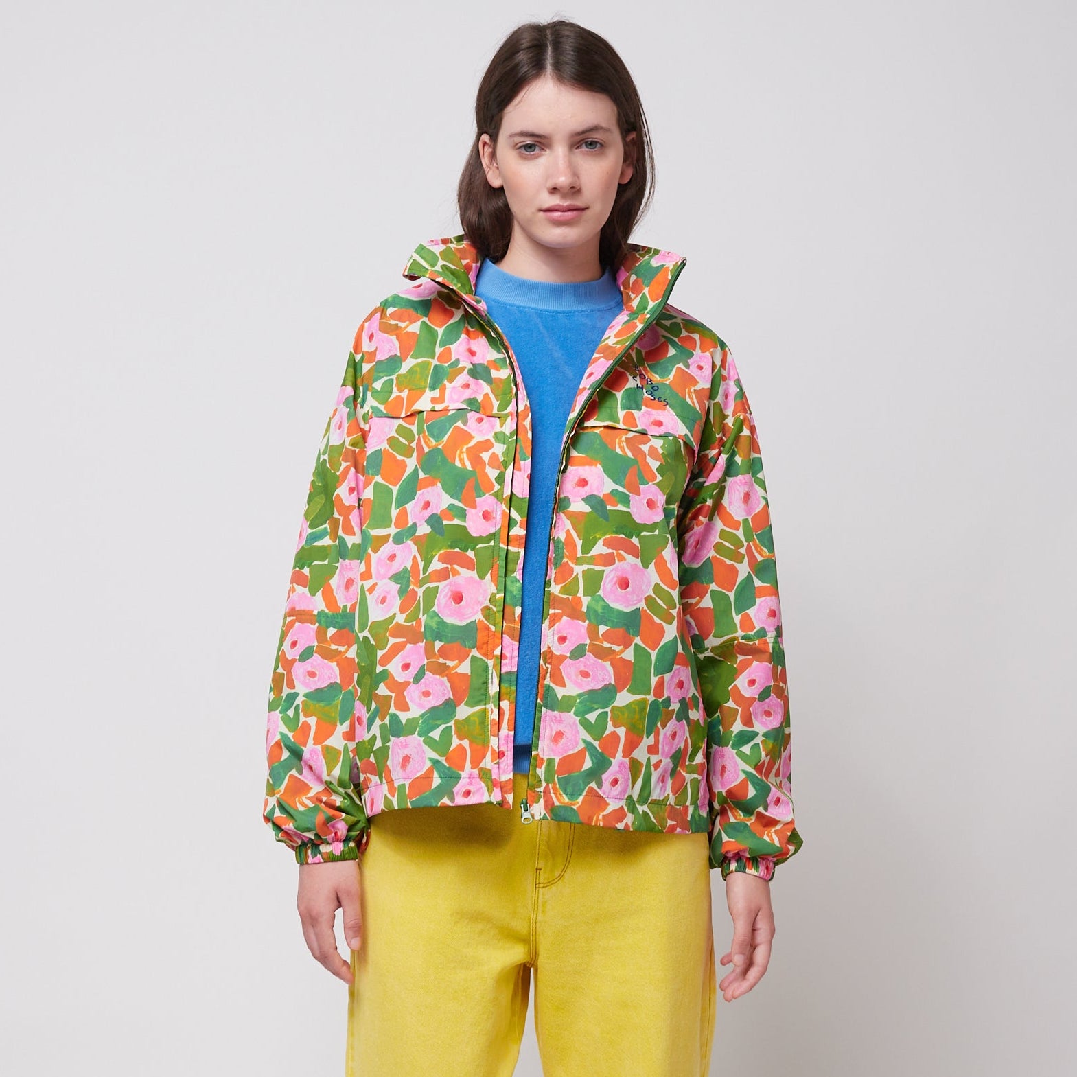 Bobo Choses Floral Print Windstopper Jacket for Kids - Lightweight Water-Resistant Outdoor Windbreaker for Spring & Fall - Perfect for Park Playdates, School Runs, and Family Adventures