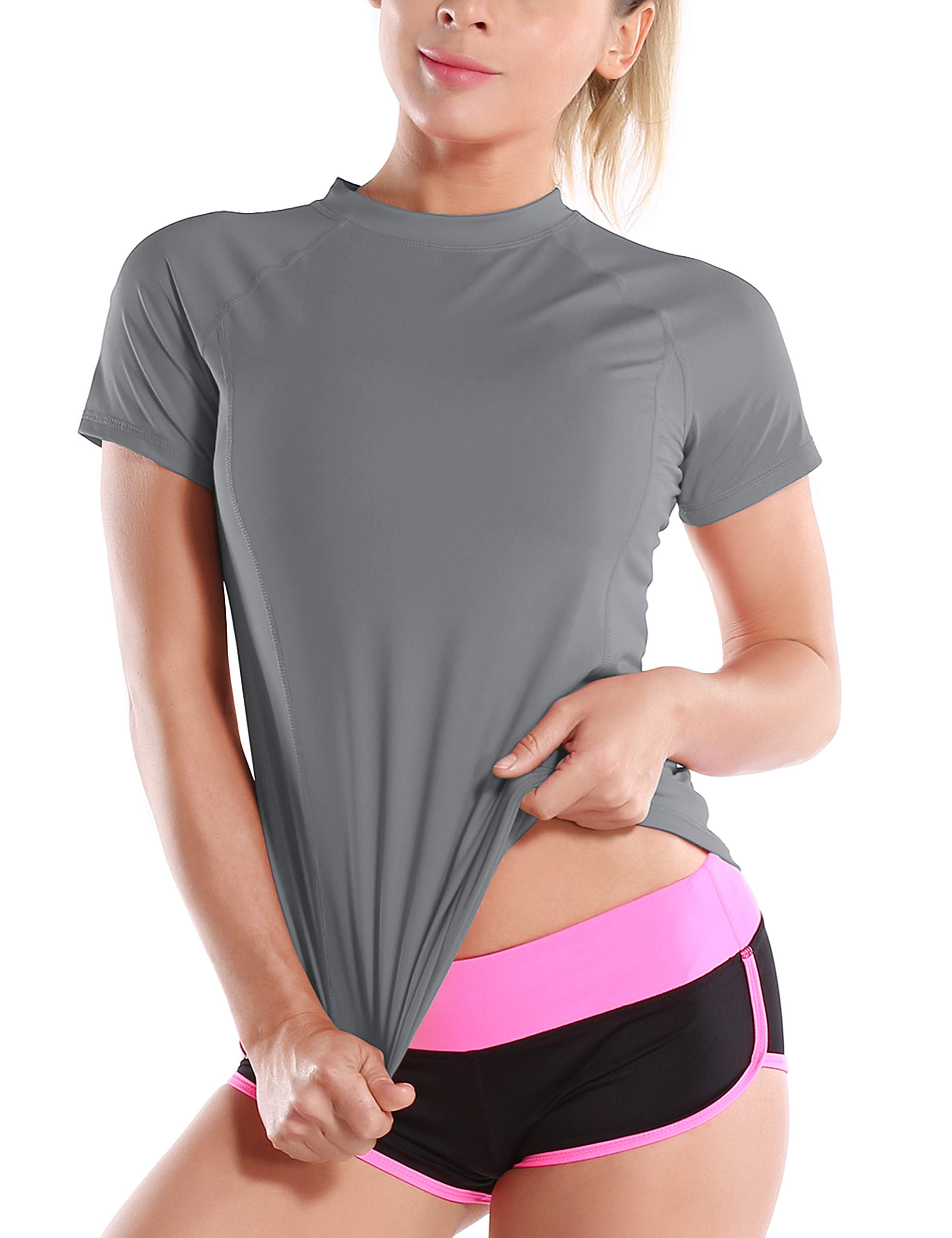 BUBBLELIME Women's UPF 50+ Sun Protection Short Sleeve Rashguard - Swim Shirt, Surfing Top & Athletic Swimwear for Beach, Pool & Water Sports