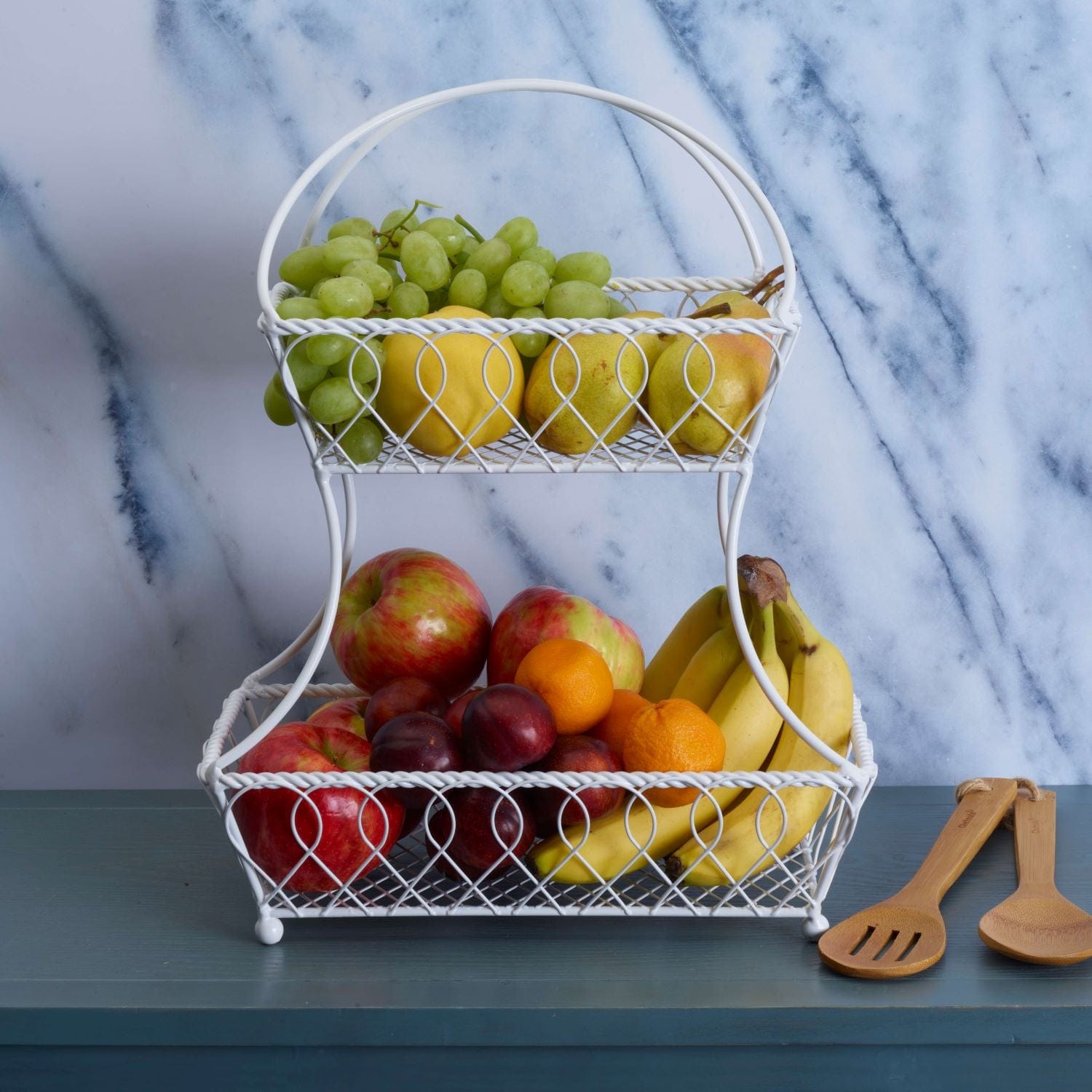 Loop and Lattice 2-Tier White Flatback Storage Basket - Organize Bathroom, Kitchen, or Office Supplies | Space-Saving Home Decor