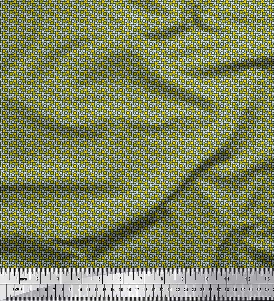 Soimoi Viscose Chiffon Green Fabric by The Yard - 42 Inch Wide Geometric Printed Fabric with Diamond & Cross Design for Dresses, Scarves, DIY Crafts & Home Decor
