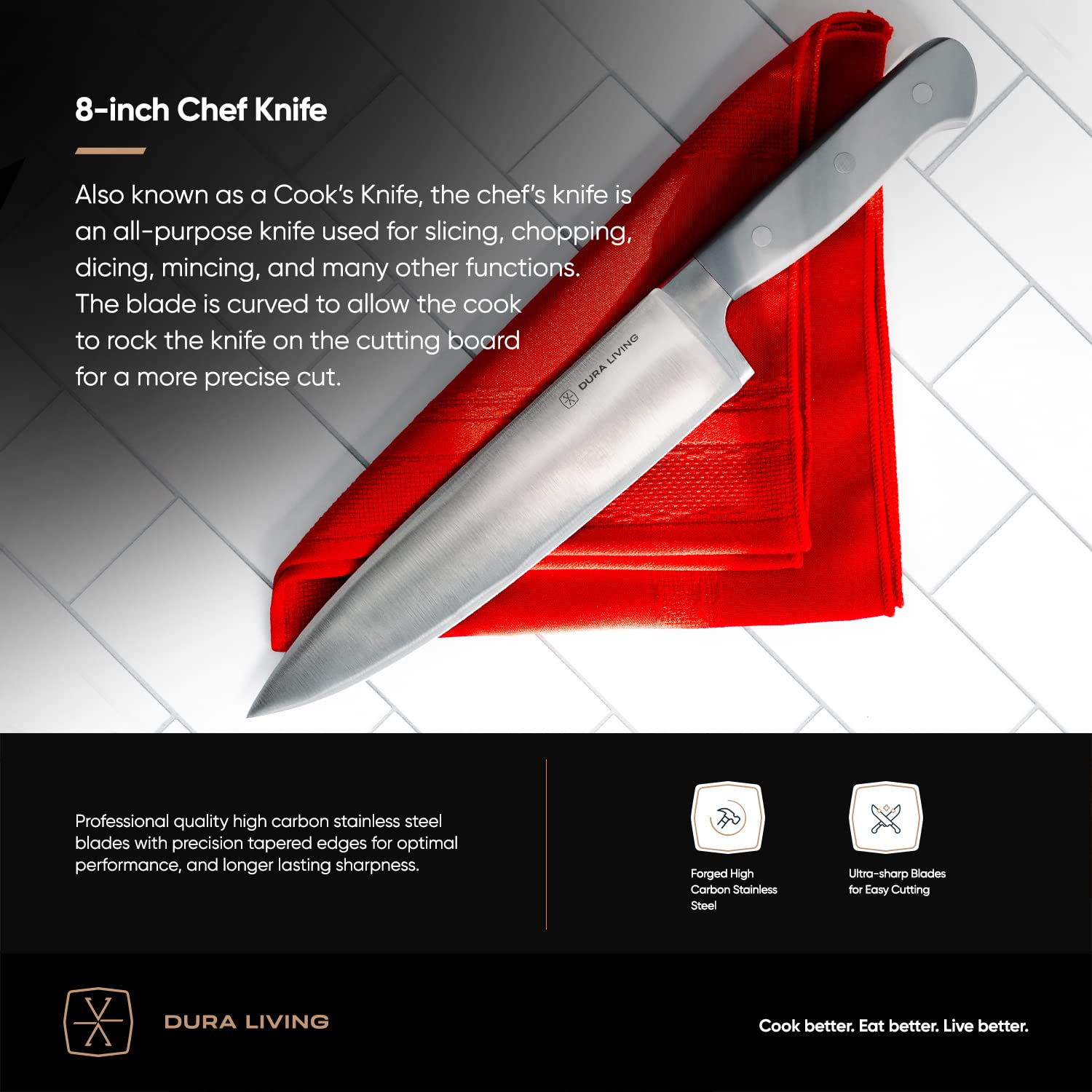 Premium 3-Piece Kitchen Knife Set - Ultra Sharp Forged High Carbon Stainless Steel Blades with 8
