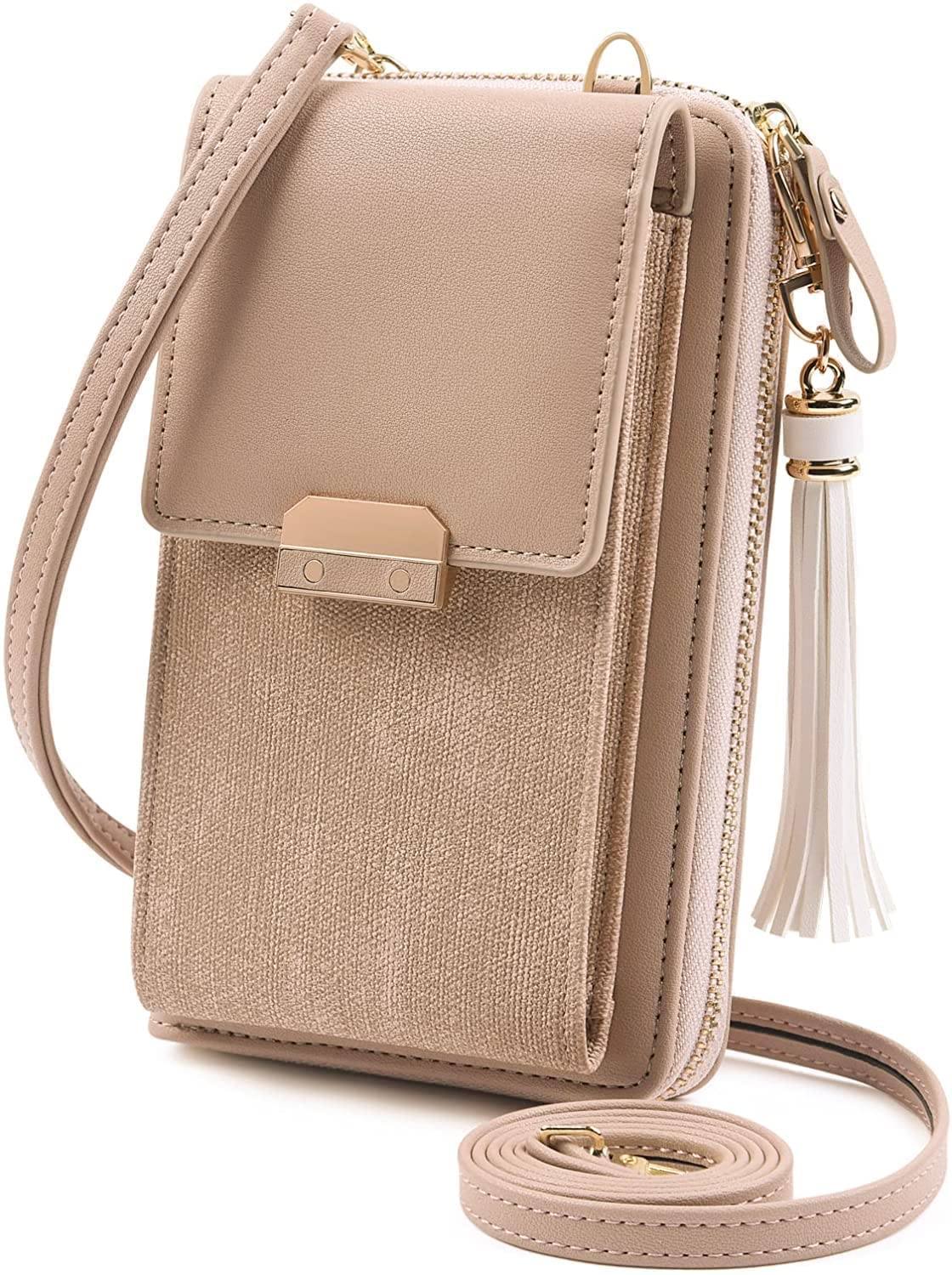 Women's PU Leather Crossbody Bag with Card Slots & Shoulder Strap - Khaki Phone Purse Wallet | Perfect for Everyday Use, Travel & Shopping