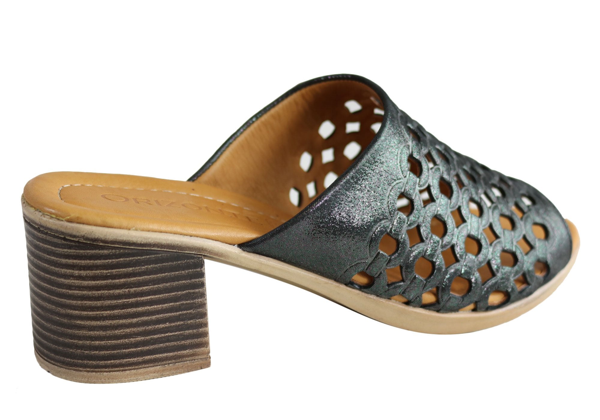 Orizonte Wink Women's European Leather Mid Heel Slide Sandals - Comfortable & Stylish for Summer, Office & Casual Outings