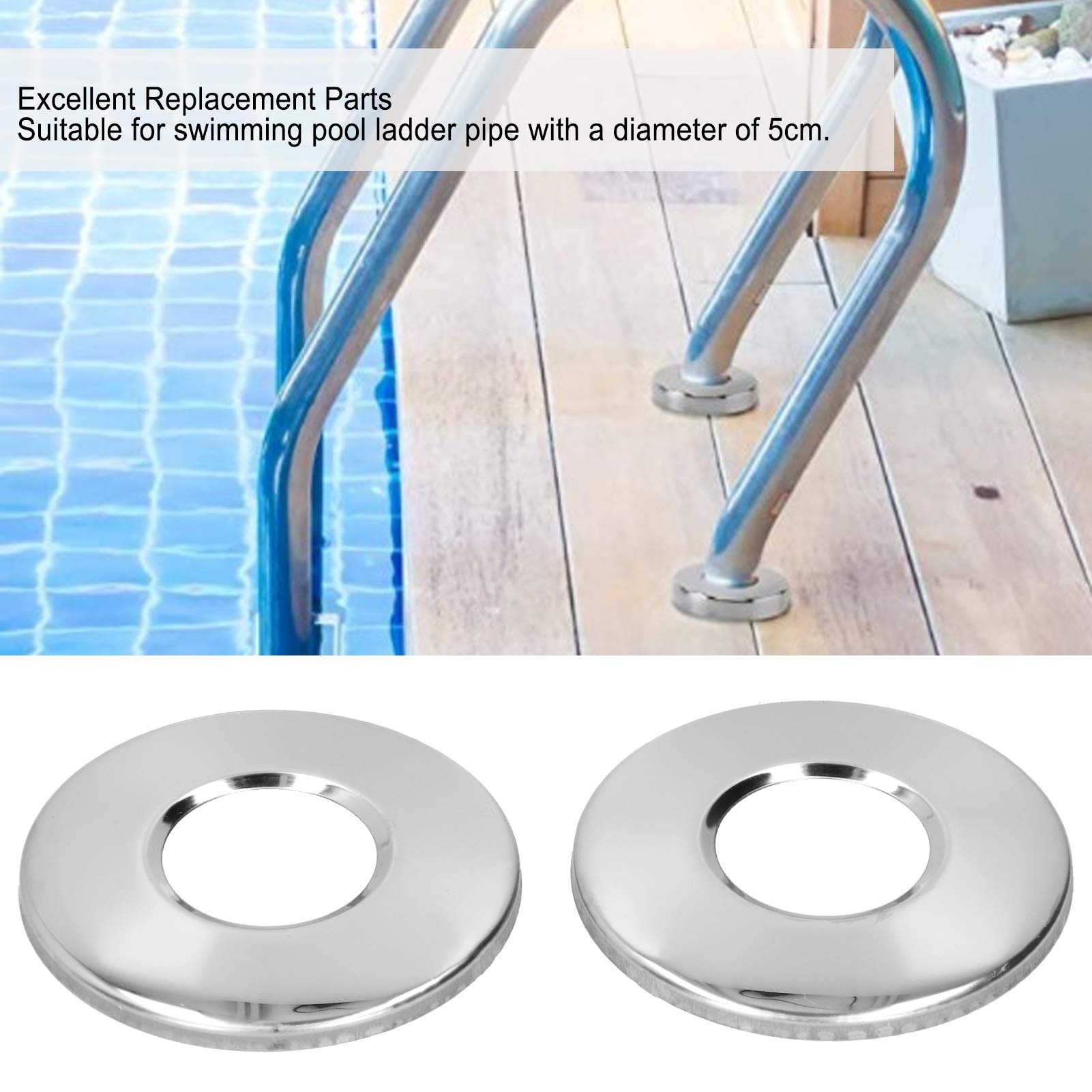 2Pcs High Hardness Stainless Steel Swimming Pool Ladder Escutcheon Cover Plate - 5cm Pipe Hand Rail Replacement Parts for Inground & Above Ground Pools