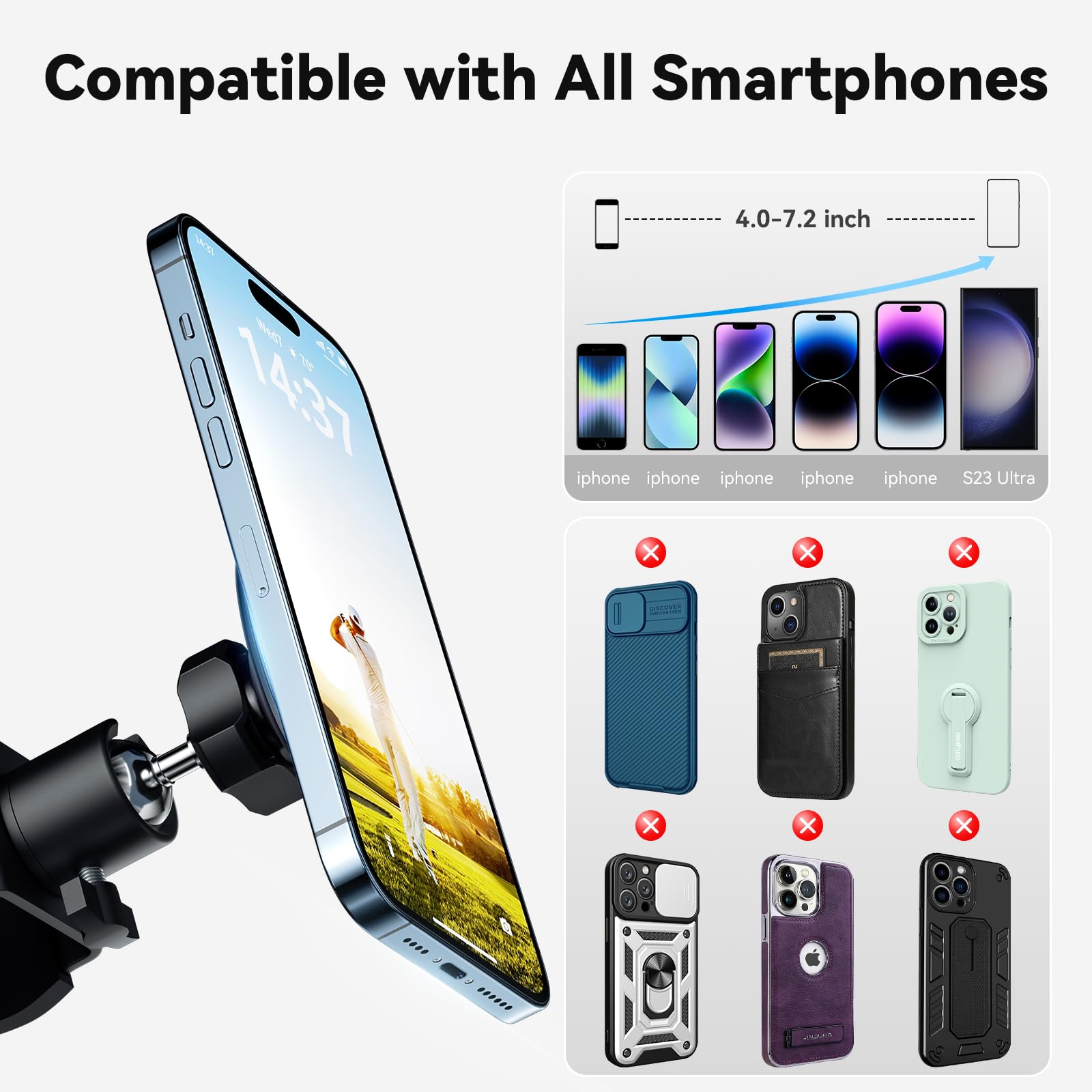 Golf Cart Phone Holder - Magnetic Phone Mount for EZGO, Club Car & Yamaha Carts | Ultra Strong Magnet Universal Phone Caddy | Compatible with All Smartphones | Perfect for Golfing, Camping & Outdoor Activities