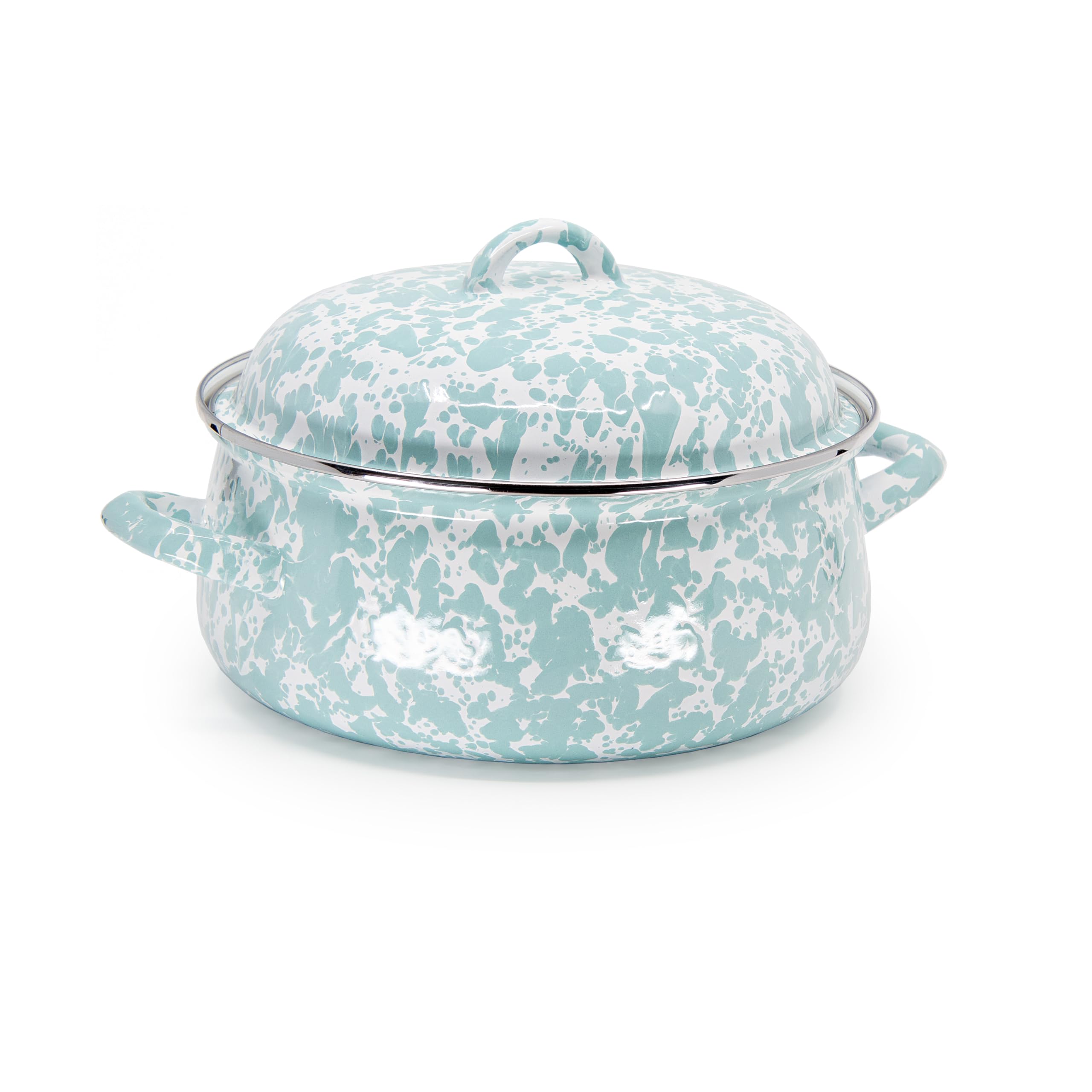 Golden Rabbit Enamelware - 4 Quart Dutch Oven with Sea Glass Swirl Design | Premium Cast Iron Cookware for Baking, Roasting & Slow Cooking | Perfect for Stovetop, Oven & Camping Use