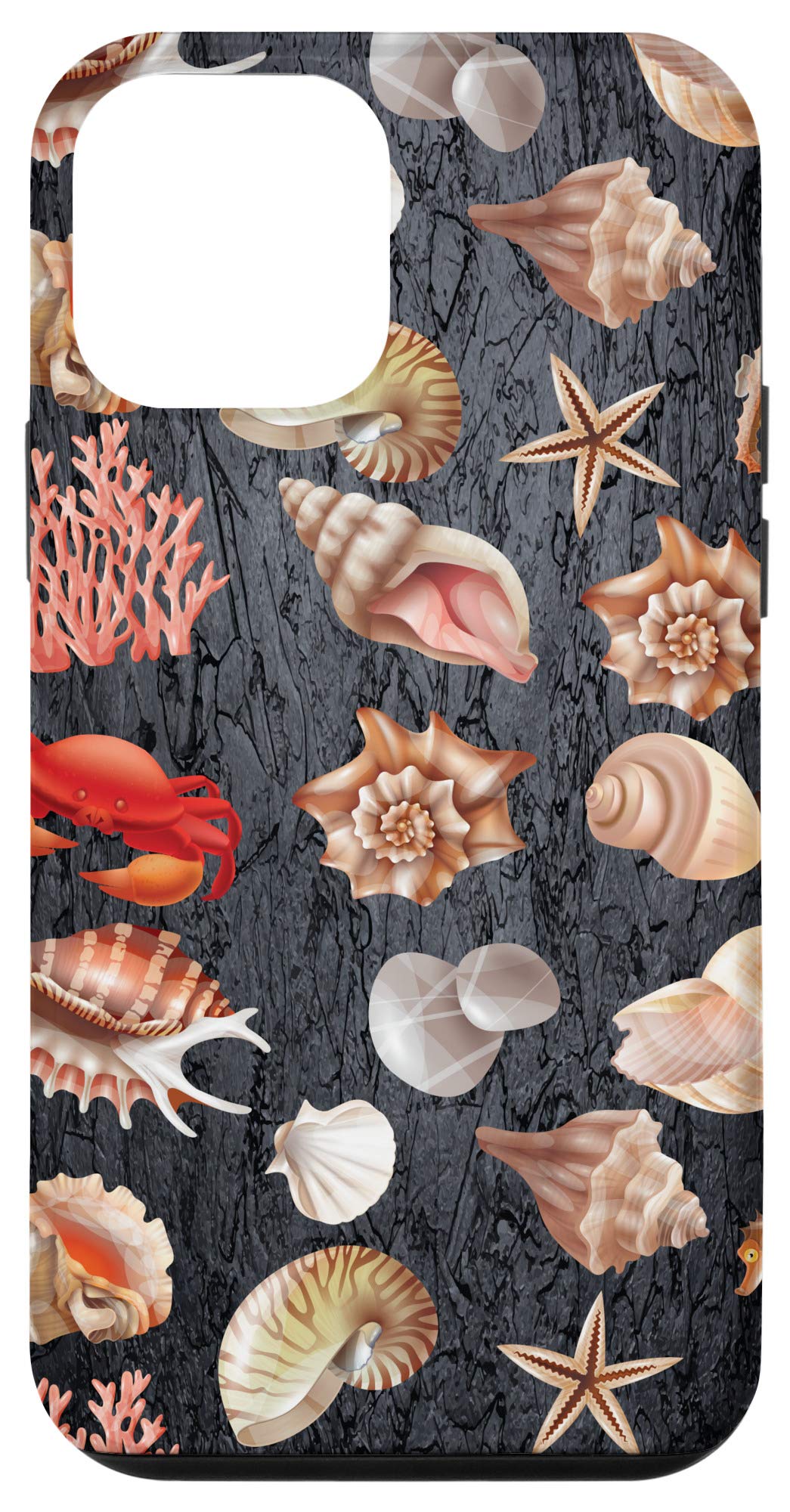 iPhone 12 Mini Phone Case - Premium Seashell Design with Black Stones | Slim Protective Cover | Perfect for Beach Vacations, Summer Outings & Everyday Use