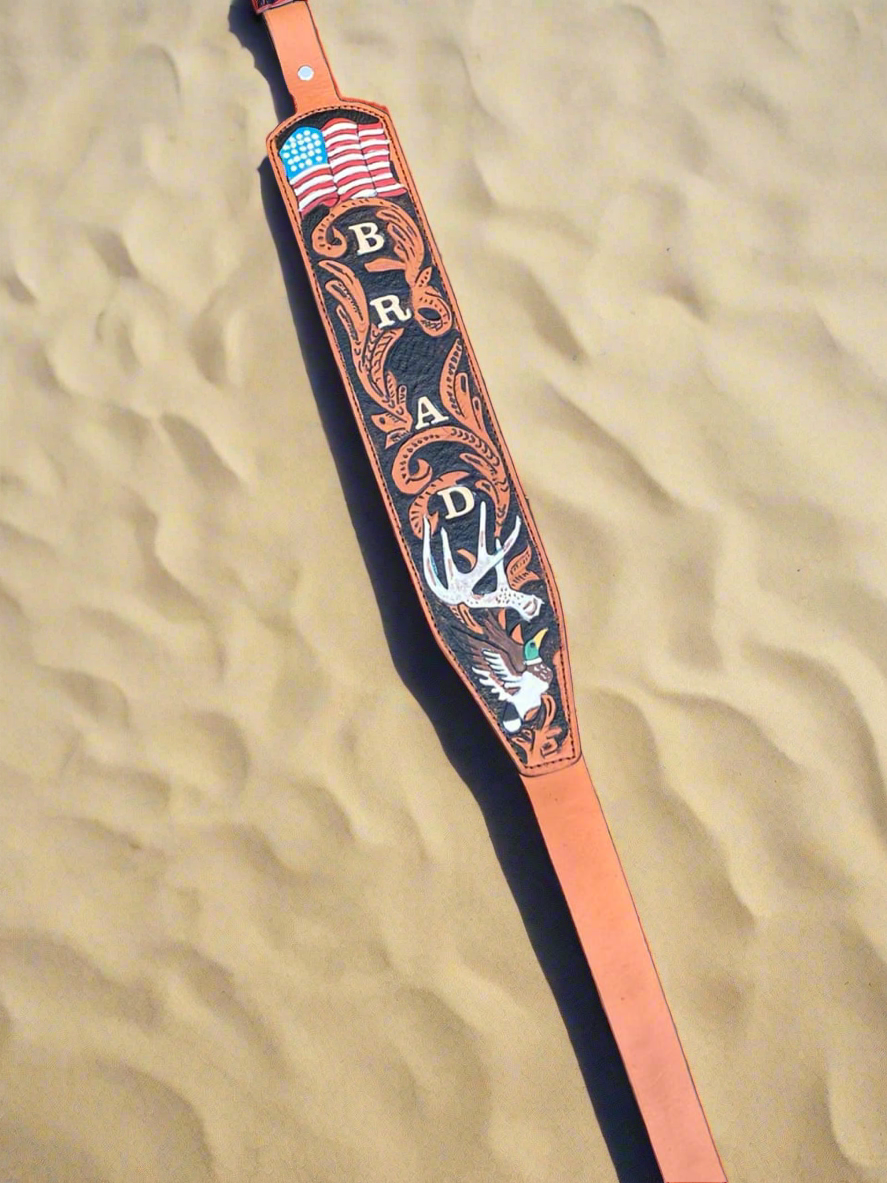 Custom Handmade Leather Rifle Sling - Personalized Engraved Gun Strap for Hunting & Shooting | Durable Adjustable Shoulder Sling for Outdoor Sports & Range Practice