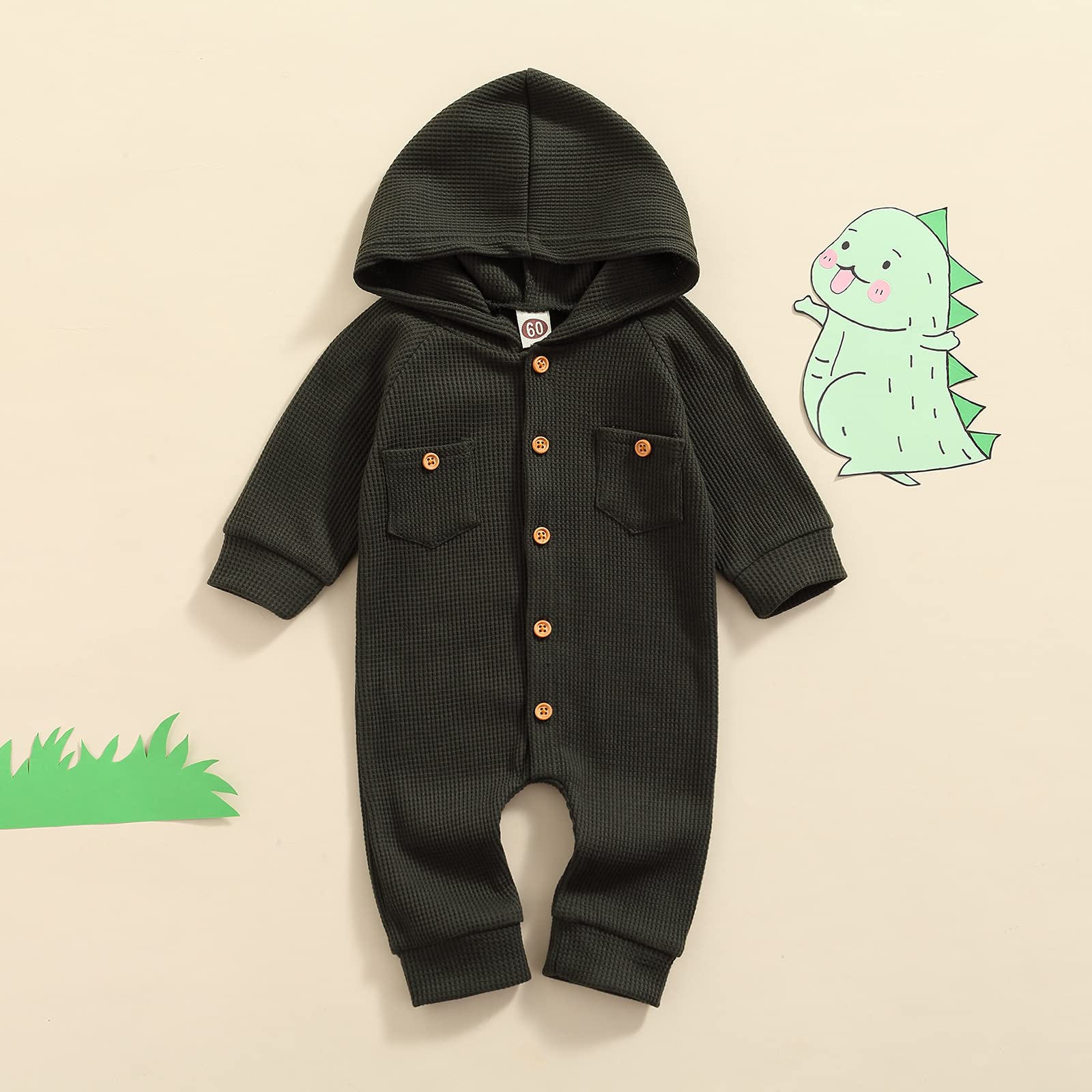 Ynibbim Winter Newborn Baby Romper - Unisex Hooded Jumpsuit with Waffle Cotton & Button Closure - Cozy Outfit for Infants Boys & Girls - Perfect for Family Photos, Holiday Gifts & Winter Outings
