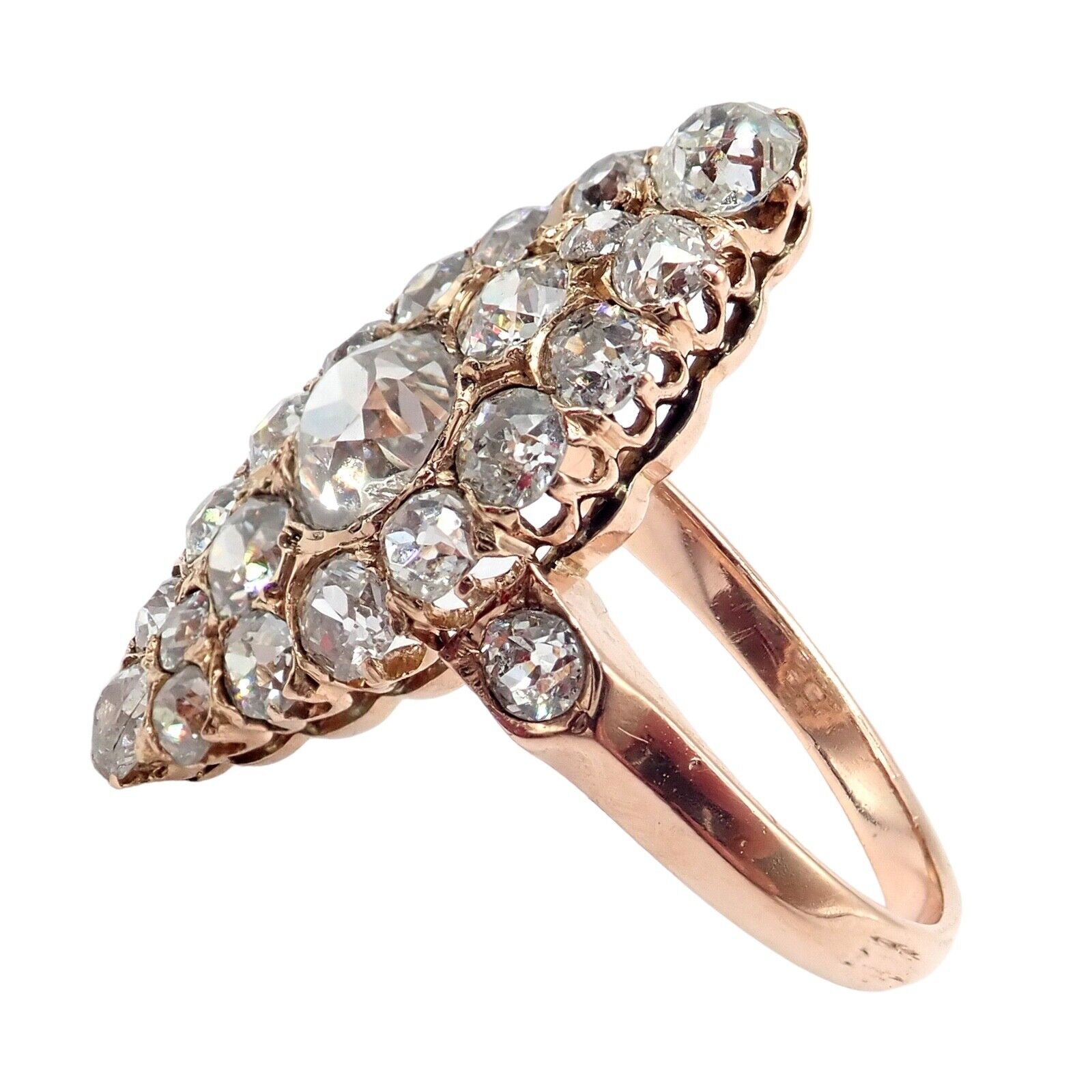 Antique 1930s 18K Rose Gold Vintage Estate Ring with 3.80ctw Old Miner Cut Diamonds - Perfect for Weddings, Anniversaries & Special Occasions