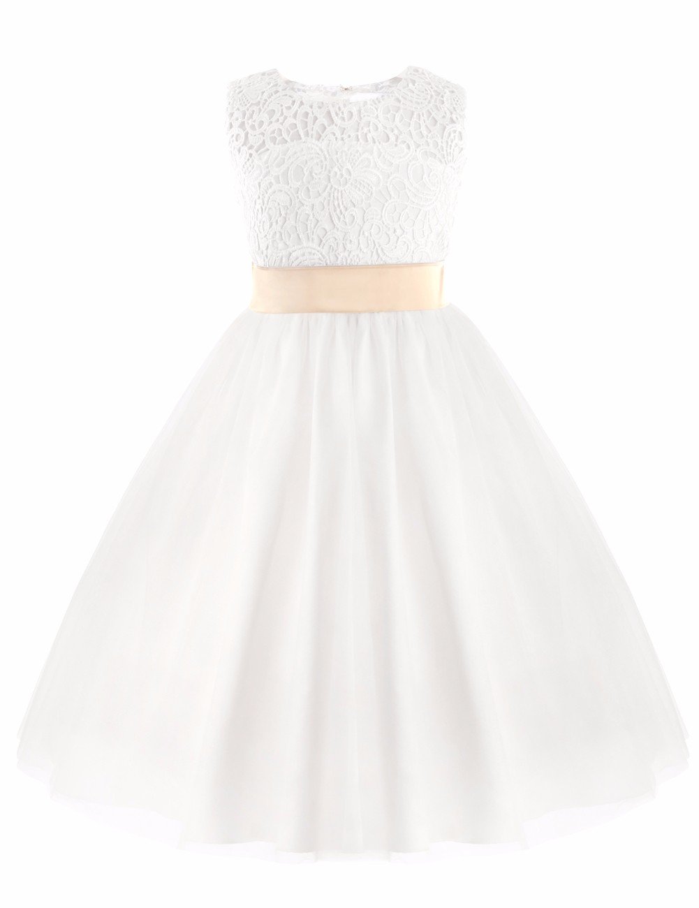FEESHOW Girls First Communion Dress with Heart Cutout Back - Flower Girl Pageant Dress for Wedding Party & Special Occasions