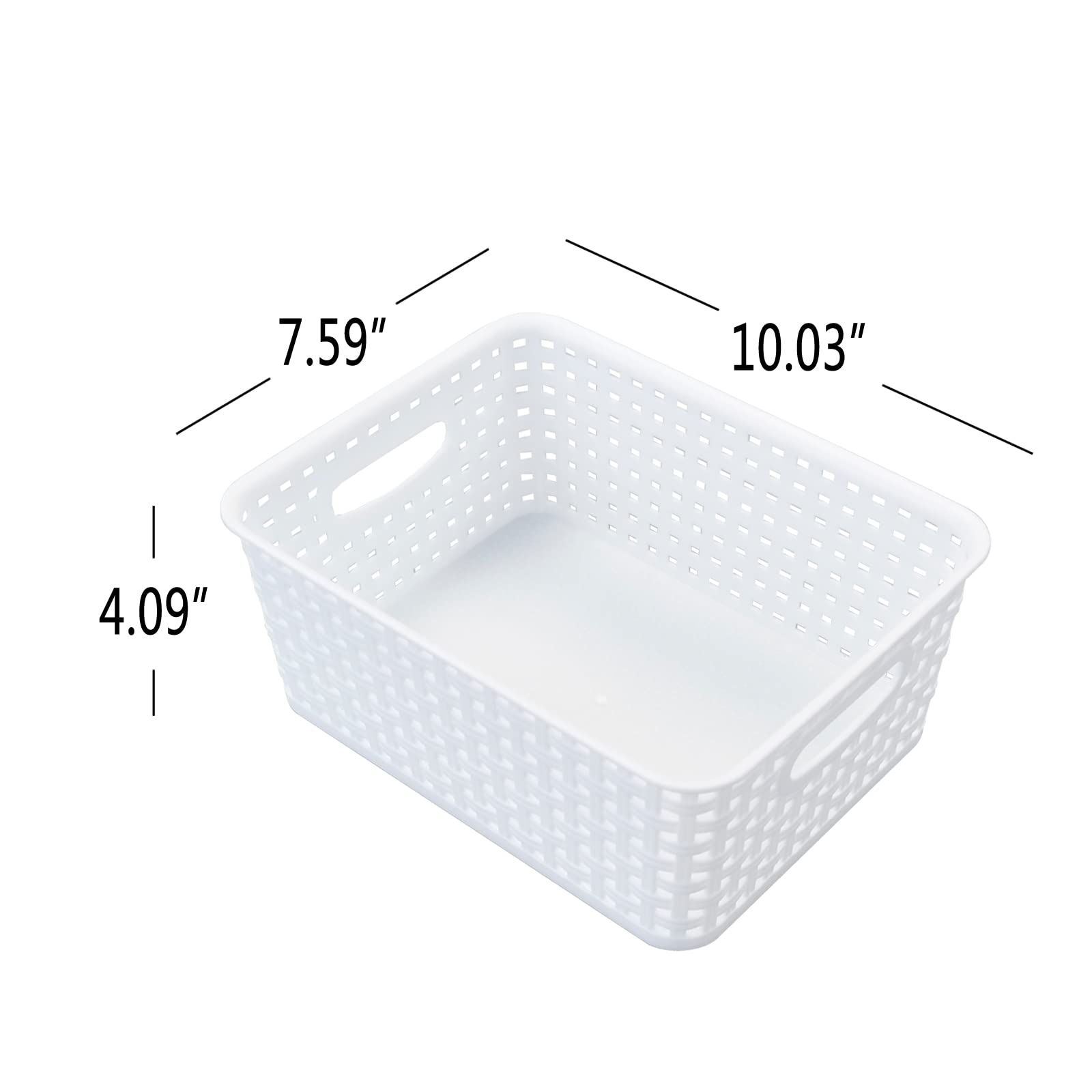 6-Pack White Plastic Storage Baskets - Pantry Organizer for Home & Office