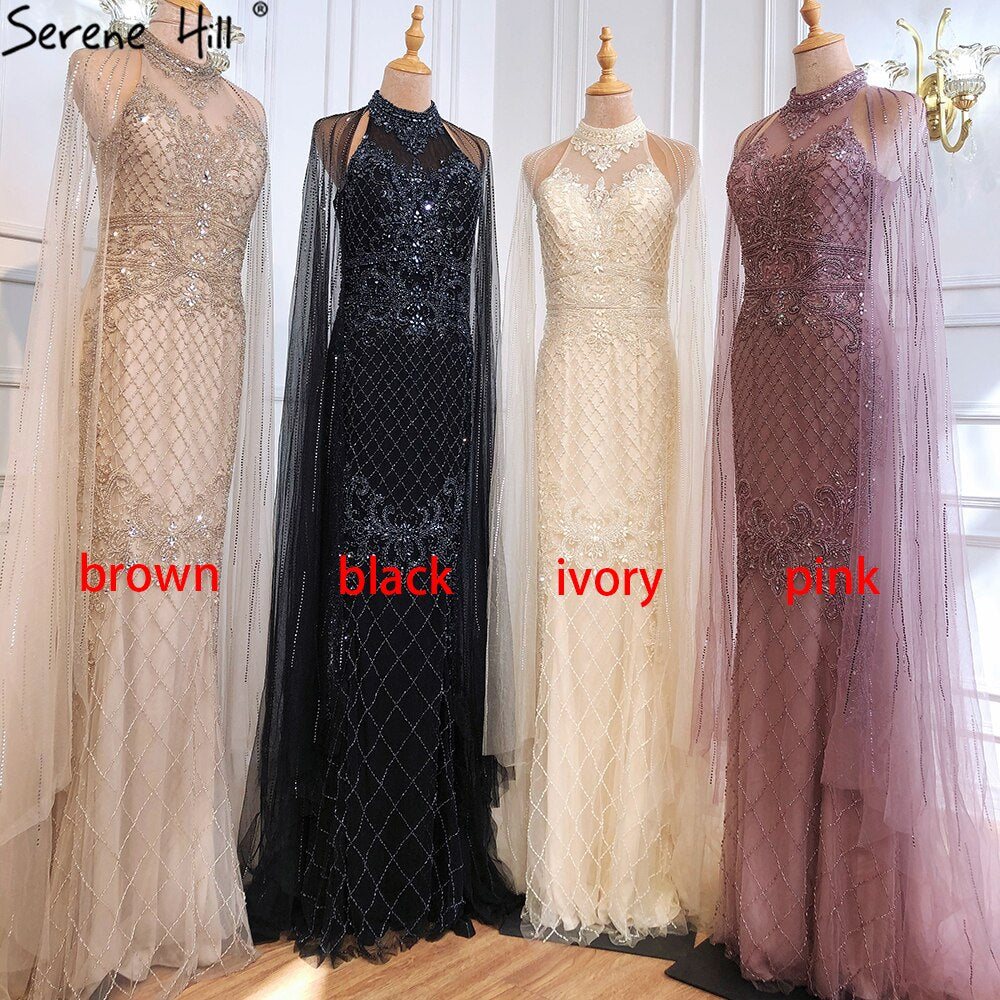 Luxury Navy Blue Mermaid Evening Gown with Train - Elegant Beaded Diamond Dress for Women 2025 | Perfect for Prom, Gala, Wedding & Formal Events - LA70807
