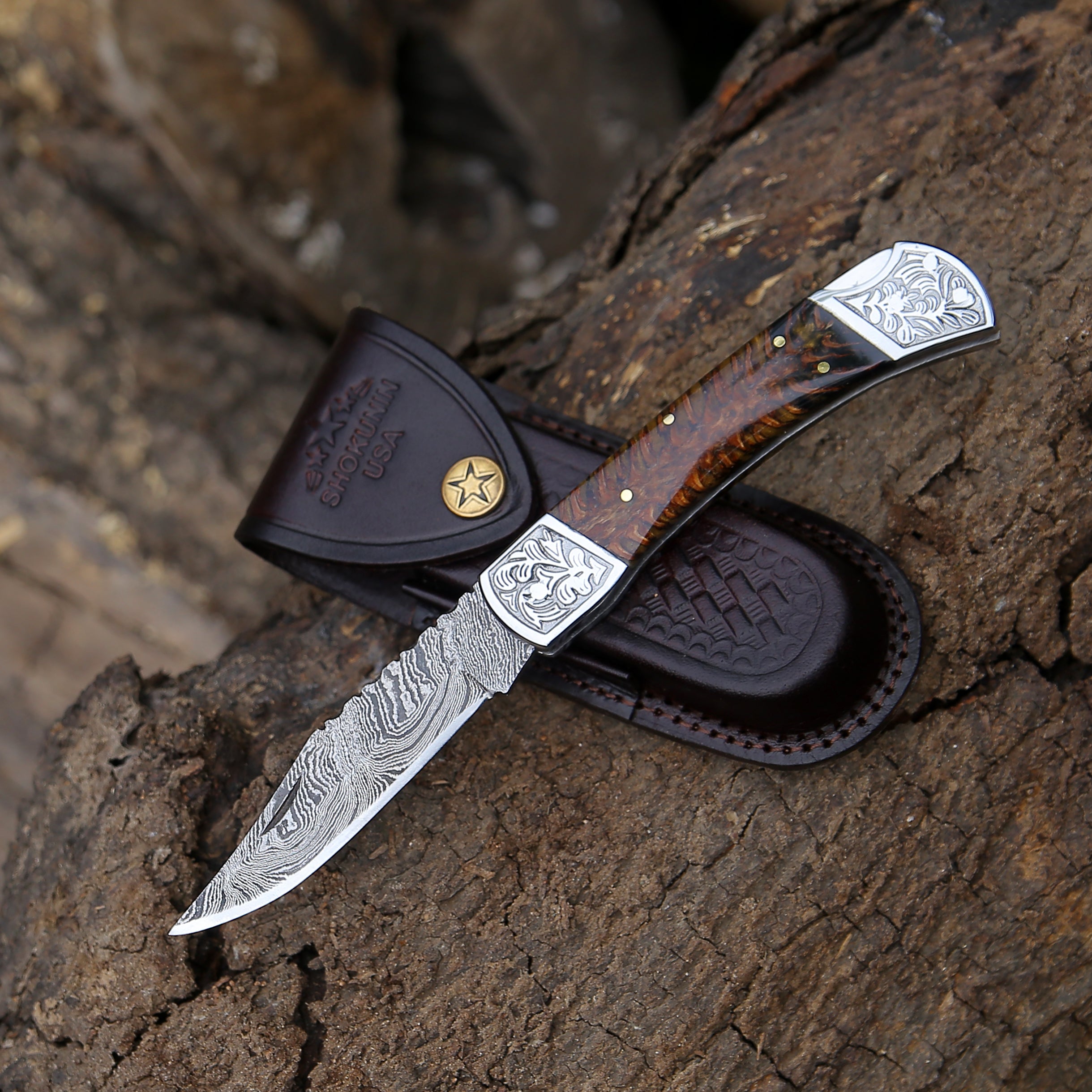 Premium Striker Custom Pocket Knife with Natural Pine Cone Handle - Perfect for Camping, Hiking & Everyday Carry (EDC)