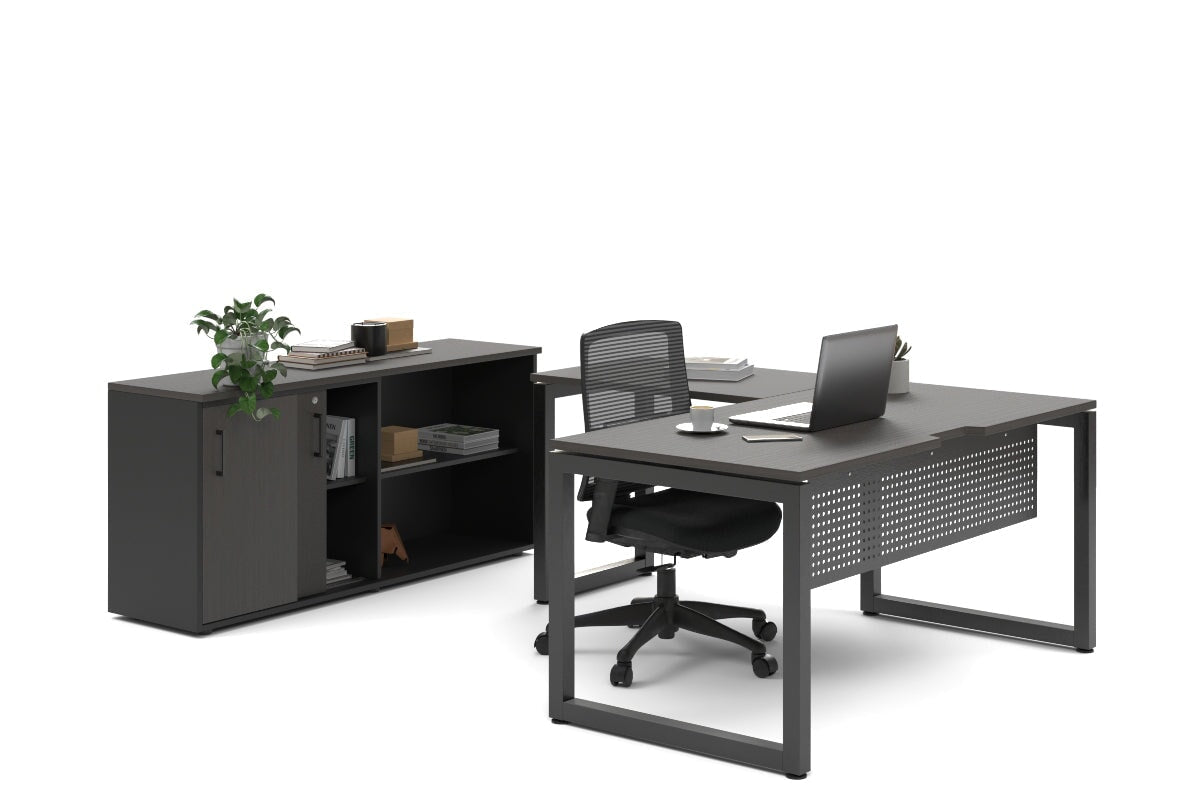 Premium L-Shaped Executive Desk with Quadro Loop Legs - Black Finish [1800L x 1700W] - Perfect for Home Office, Corporate Workspace & Modern Interior Design
