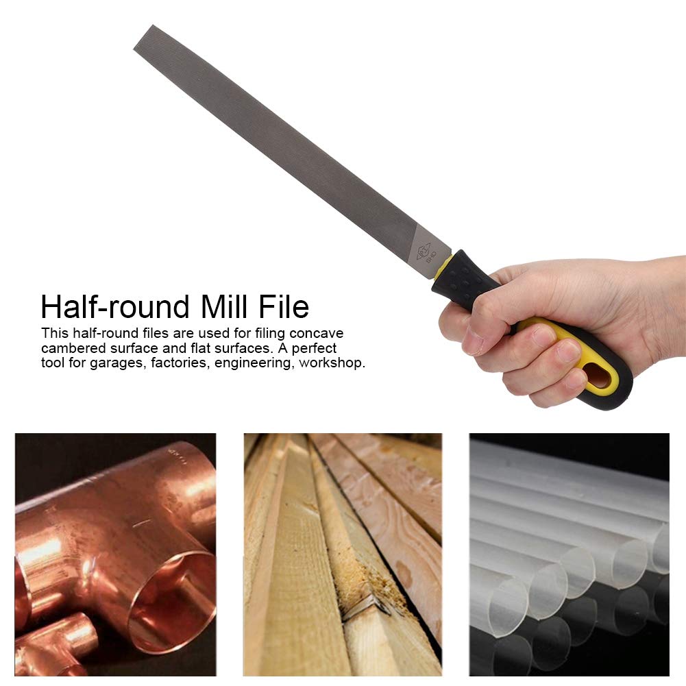 **8 Inch Semi Round Hand Rasp File Set with Rubber Grip - Coarse Metal File Tools for Woodworking, Metalworking & DIY Projects - Perfect for Shaping, Smoothing & Finishing Wood & Soft Metals**