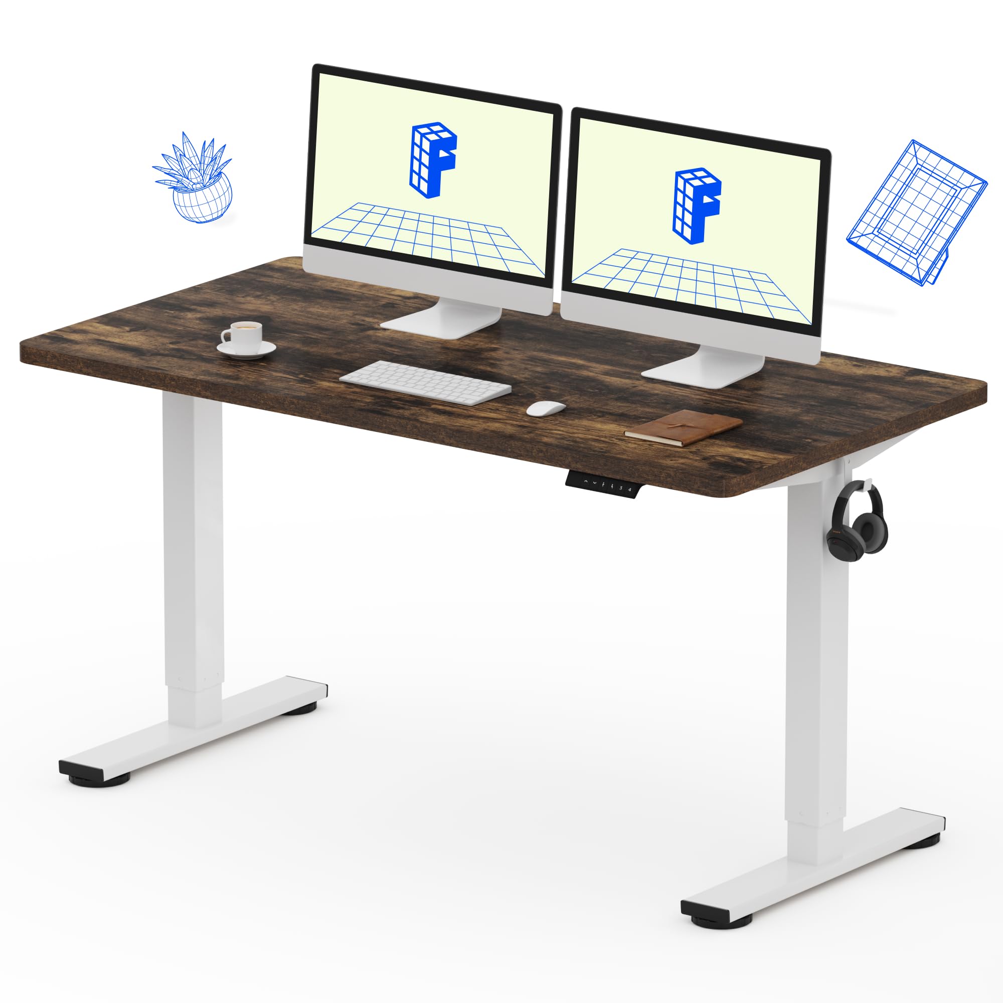 FLEXISPOT EN1 55 x 28 Inches Electric Height Adjustable Standing Desk - White Frame & Rustic Top (2-Pack) for Home Office, Gaming, and Workspace Ergonomics | Perfect for Remote Work and Study