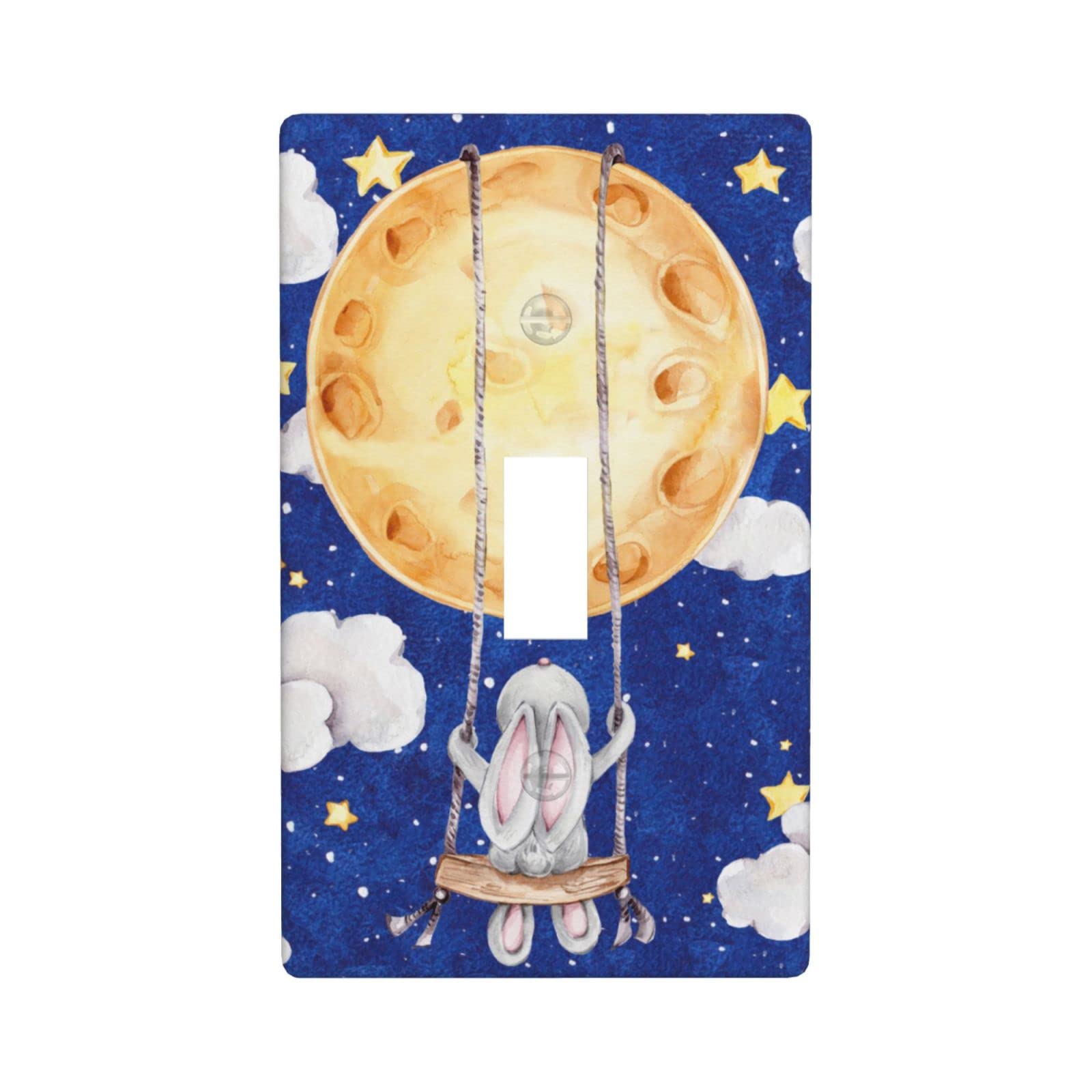Rabbit Moon Swing Single Gang Toggle Light Switch Wall Plate Cover - Decorative Kitchen & Home Accessories for Bedroom, Nursery, and Living Room Wall Decor