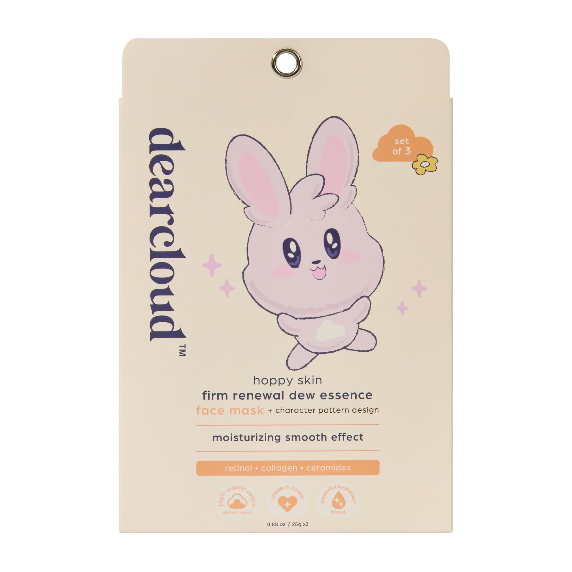Hoppy Skin Firm Renewal Dew Essence Face Mask - Korean Sheet Mask with Collagen, Retinol & Ceramides for Hydration & Anti-Aging (3 Pack) | Perfect for Nighttime Skincare Routine & Spa Day Self-Care