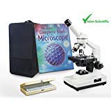 Vision Scientific VME0007-100-LD-P6 Monocular Compound Microscope with 40x-2000x Magnification | LED Illumination & Mechanical Stage | Includes 50 Prepared Slides, Microscope Book & Carrying Case | Perfect for Students, Hobbyists & Home Science Labs
