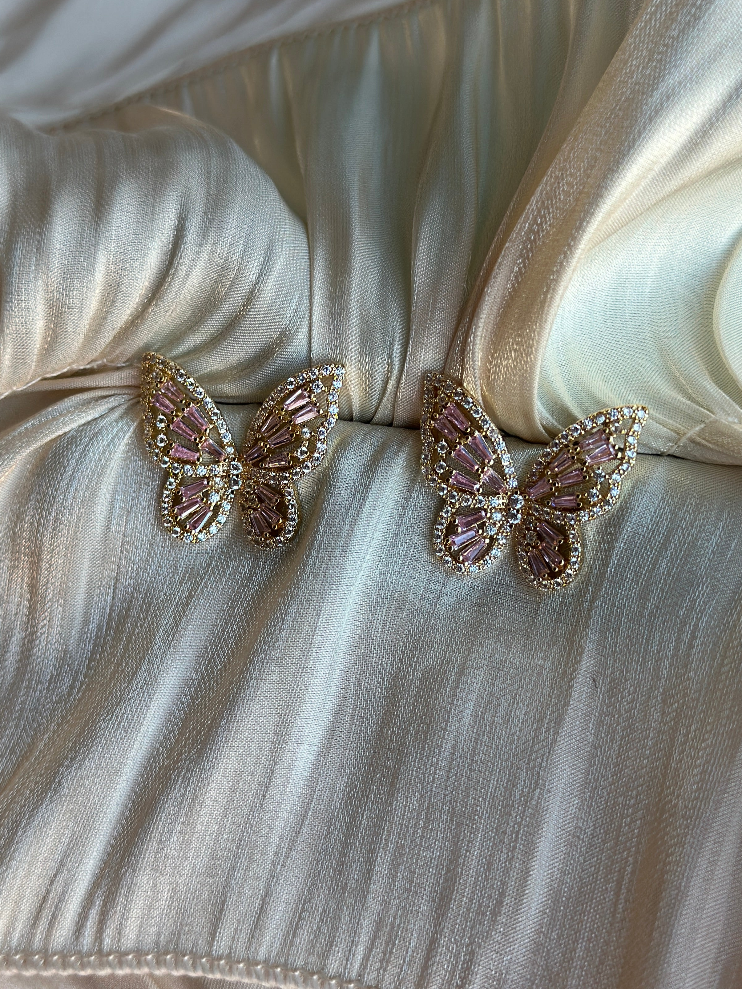 Butterfly Earrings for Women - Gold and Pink Floral Design - Elegant Dangle Earrings for Party, Wedding, and Everyday Wear