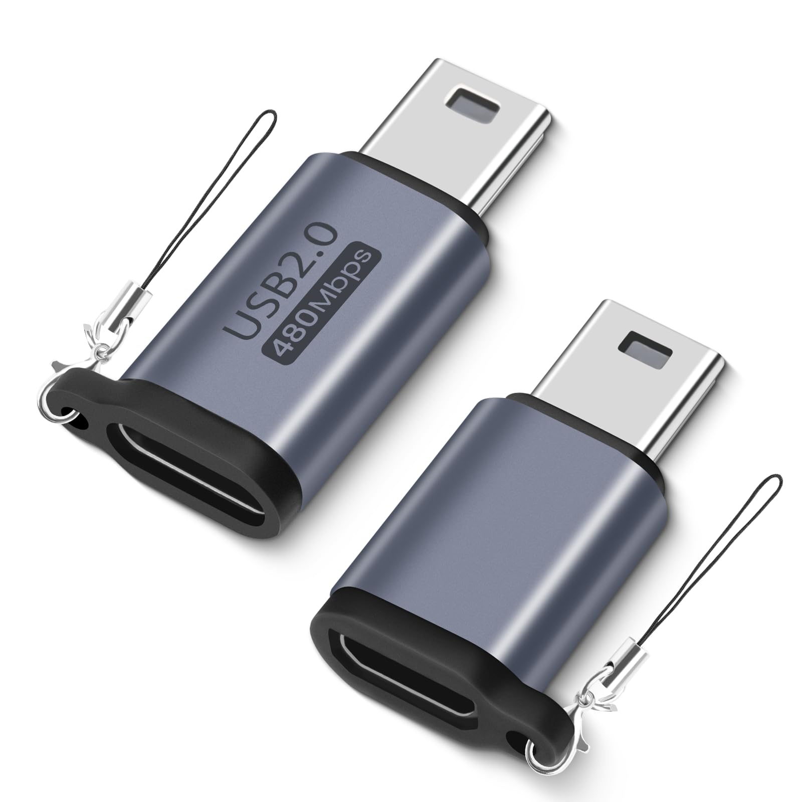 BORLTER CLAMP USB C to Mini USB Adapter & Micro USB to Mini USB Adapter 2 Pack with Lanyard - Compatible with MP3 Players, Digital Cameras, GPS Devices, Portable Hard Drives - Perfect for Data Transfer and Charging On-The-Go