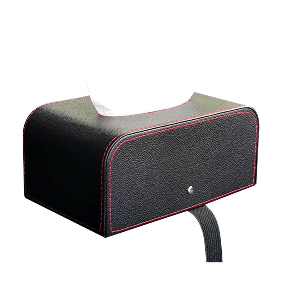 Premium Black Leather Car Armrest Tissue Box Holder - Strap Design for Easy Use, Luxury Storage Organizer for Cars, Trucks & SUVs - Perfect for Road Trips, Daily Commutes & Family Travel