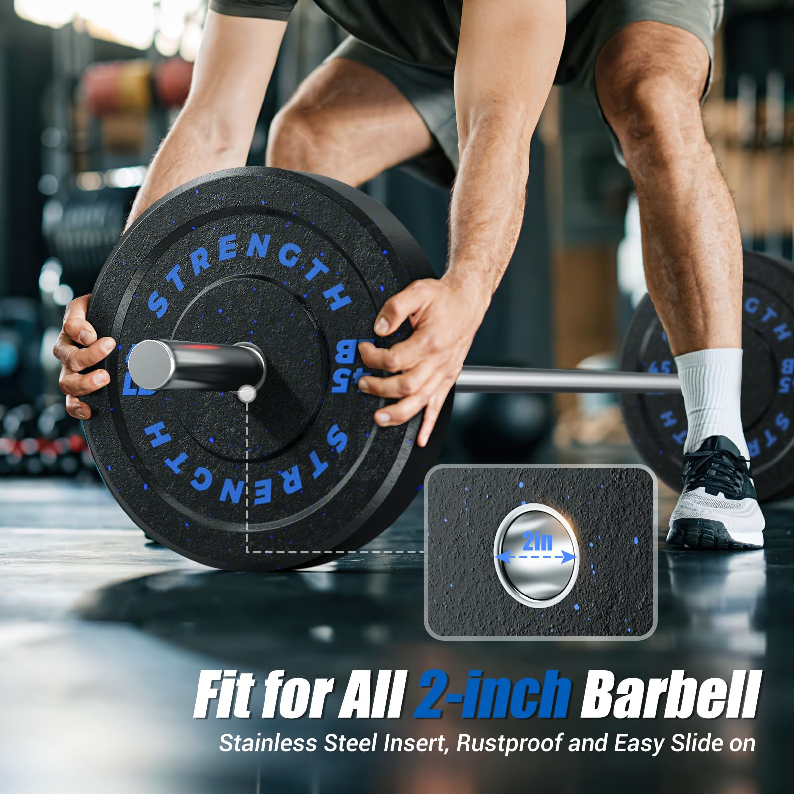 GIKPAL Olympic Bumper Plates Set - 2 Inch Hole 100% Rubber Weight Plates for Home Gym Strength Training - Crushproof & Noise Reduction Barbell Weights for CrossFit, Powerlifting & Functional Fitness Workouts