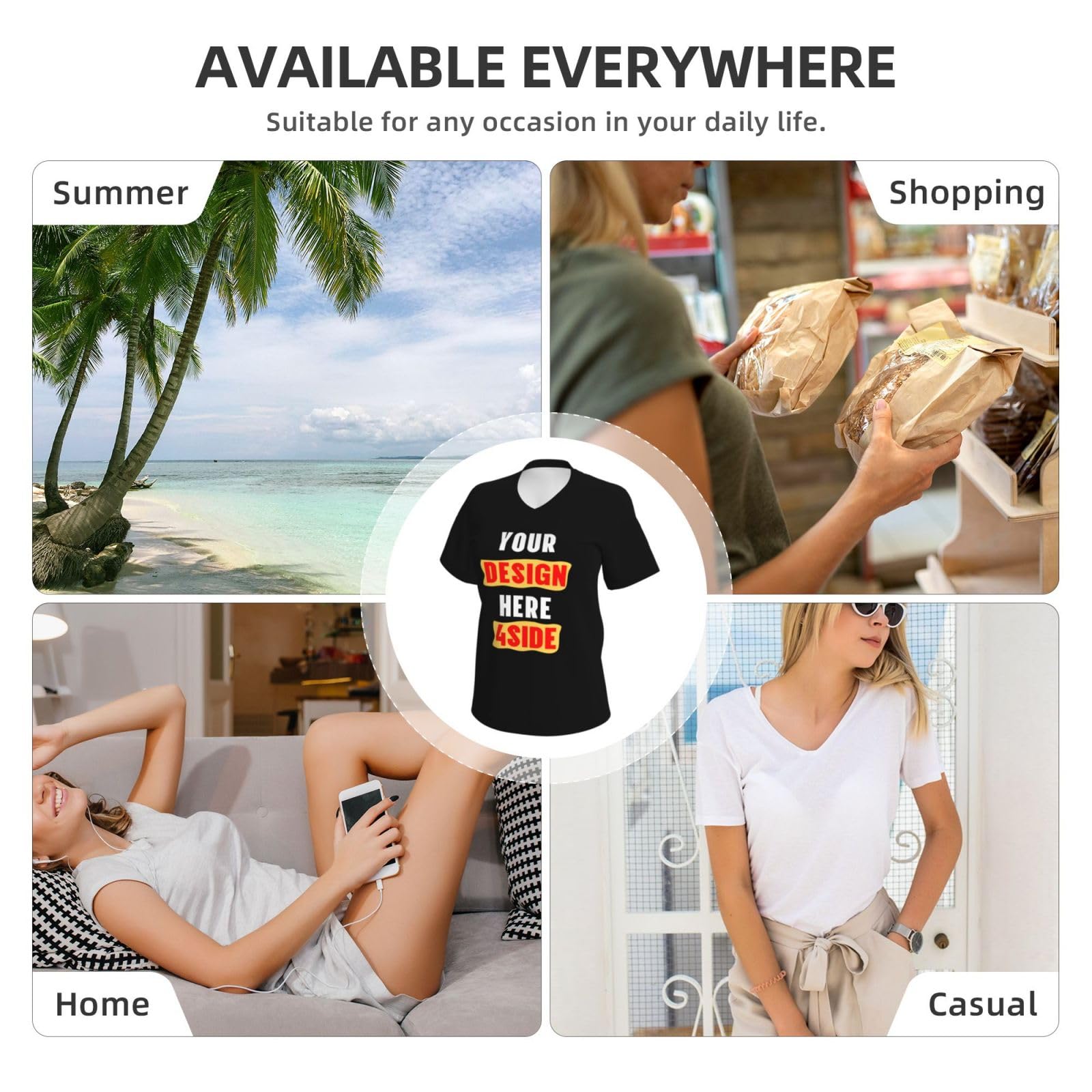 Custom V-Neck T-Shirts for Women - Personalized & Unique Design Your Own Shirt - Soft & Comfortable Fit for Casual Wear, Gifts & Events