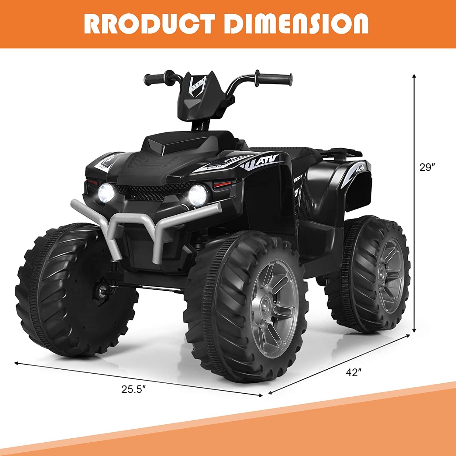 OLAKIDS 12V Kids Electric ATV Ride-On Toy Car - 4 Wheeler Battery Powered Motorized Quad for Boys & Girls with LED Lights, Music, Horn & Dual Speed - Perfect for Indoor & Outdoor Play (Black)