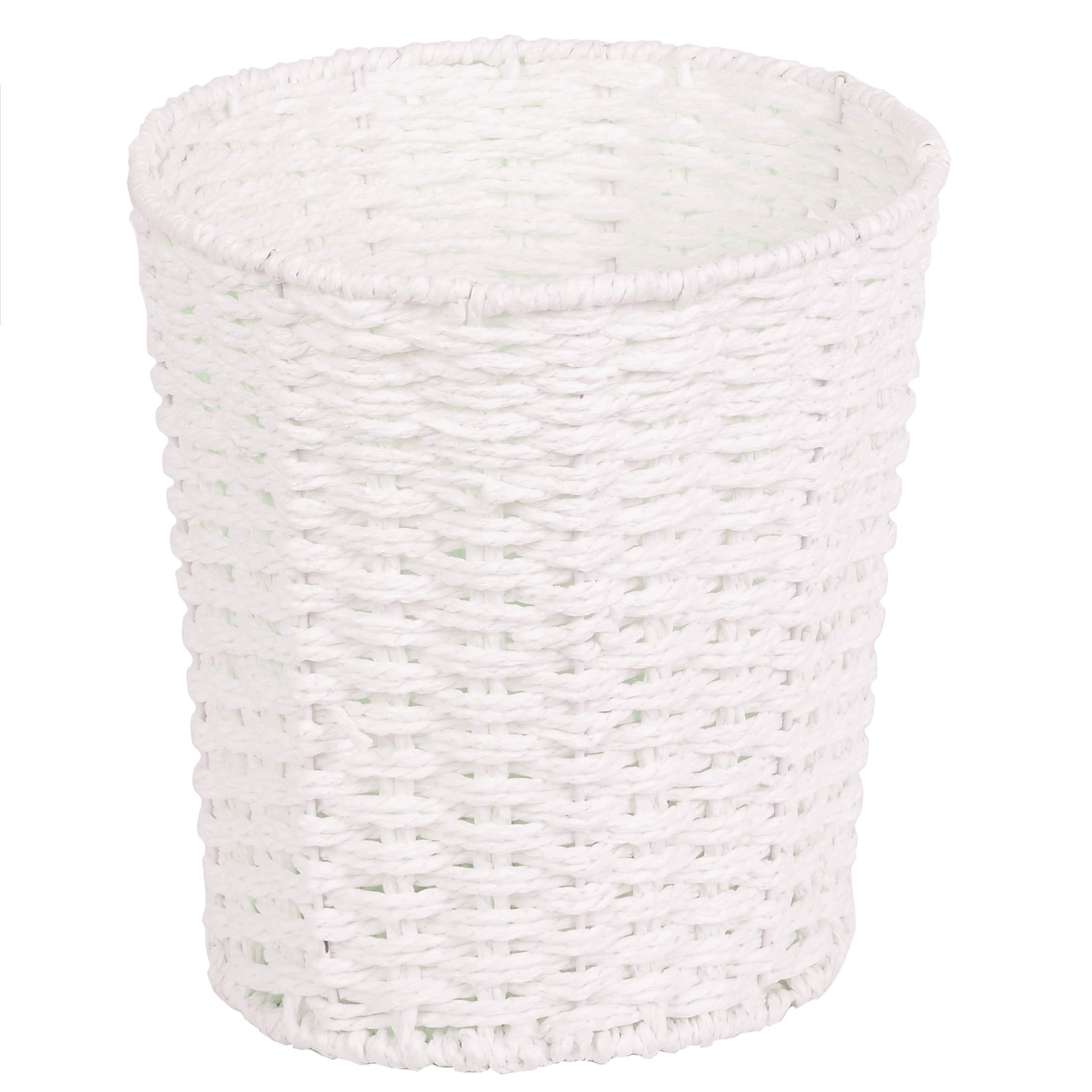 Round Wicker Waste Basket - Natural Woven Trash Can for Bedroom, Bathroom, Office & Home Decor - Eco-Friendly Paper Bin for Waste Disposal & Organization (White) | Perfect for Bathroom Storage, Bedside Garbage & Home Office Organization
