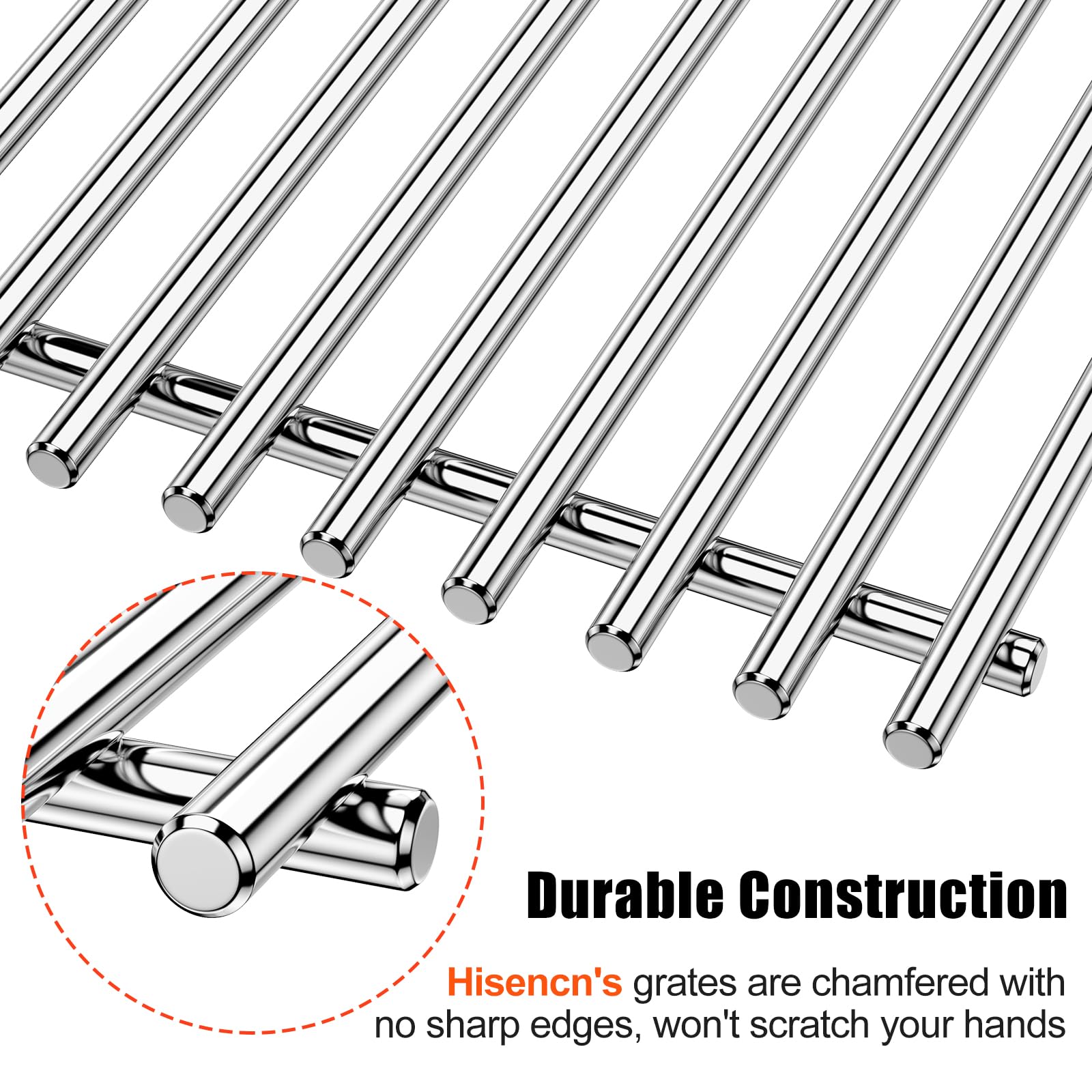 Hisencn 7637 Stainless Steel Grill Cooking Grates - Compatible with Weber Spirit I & II 200 Series, E210, S210, E/S220 (17.5 Inch) - Perfect for Backyard BBQs, Camping & Outdoor Cooking