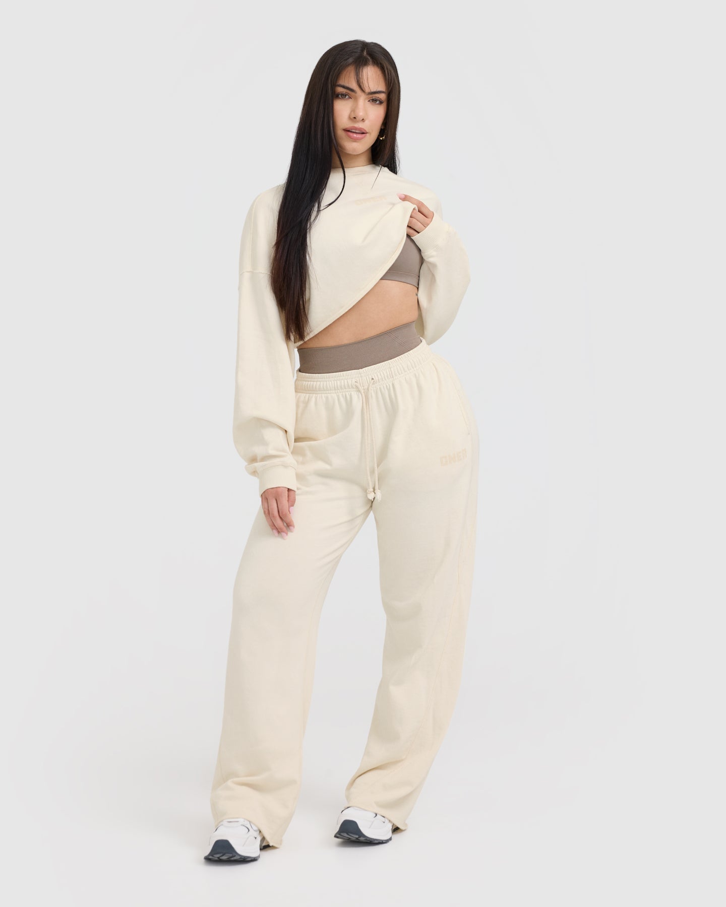 Raw Lounge Crop Sweatshirt for Women | Off-White Oversized Pullover | Casual Streetwear, Loungewear & Yoga Outfit