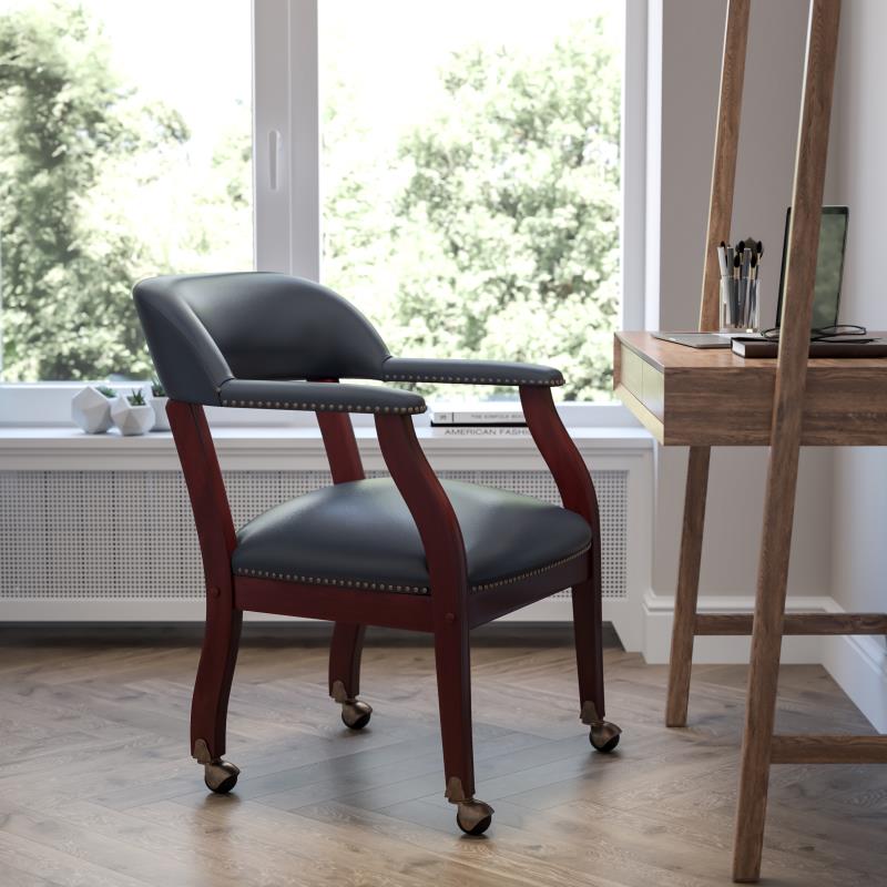Premium FLASH Vinyl Conference Chair with Accent Nailhead Trim & Smooth-Rolling Casters - Ergonomic Office Chair for Executive Meetings, Home Office & Professional Workspaces
