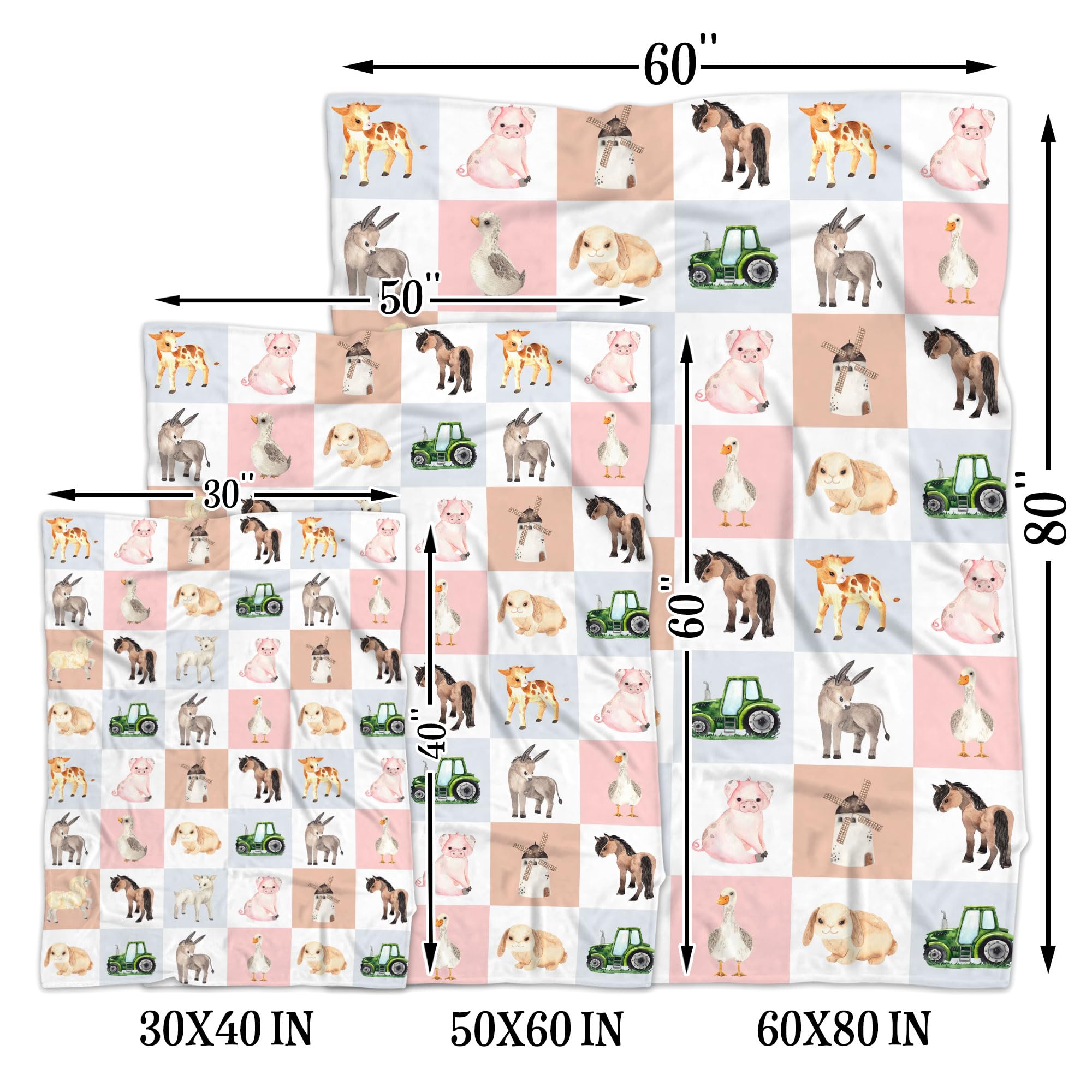 Farm Animals Blanket - Super Soft Plush Nursery Blanket for Baby & Kids with Cute Tractor, Cow, Pig & Duck Designs | Perfect for Cribs, Strollers & Toddler Bedtime