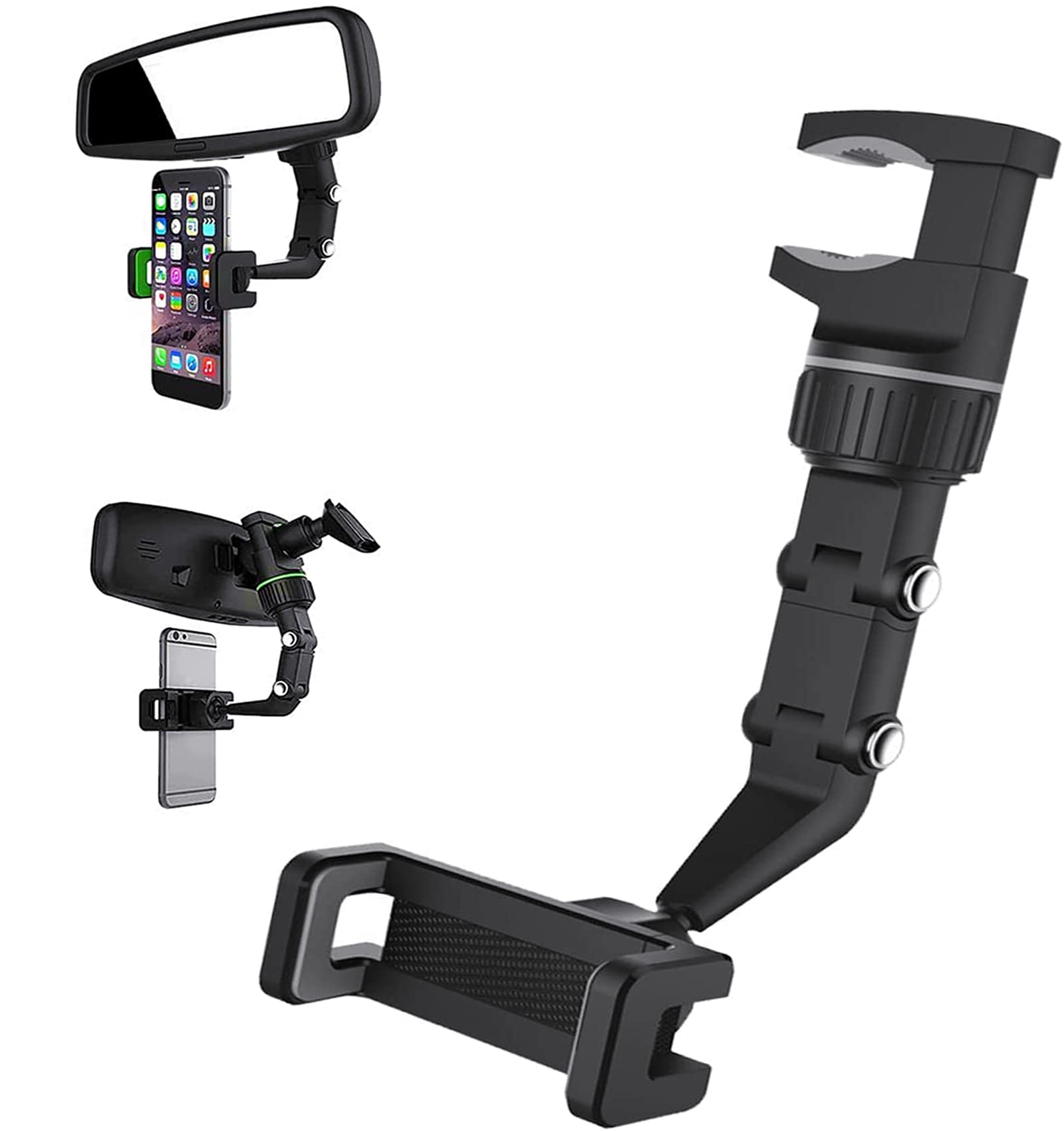 HiYi 360° Adjustable Car Phone Holder Mount - Multifunctional Pop Rearview Mirror Phone Stand with Strong Suction Cup for iPhone, Samsung & GPS Devices (Gray) | Perfect for Hands-Free Driving, Navigation & Video Calls