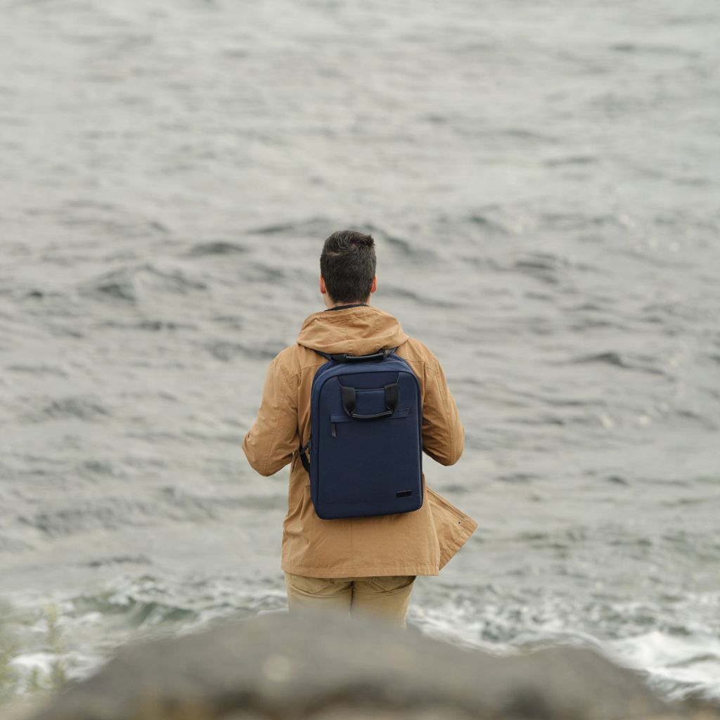 Evol 15.6 Inch Recycled Business Laptop Backpack - Navy Blue Water Resistant Computer Bag for Work, School & Travel