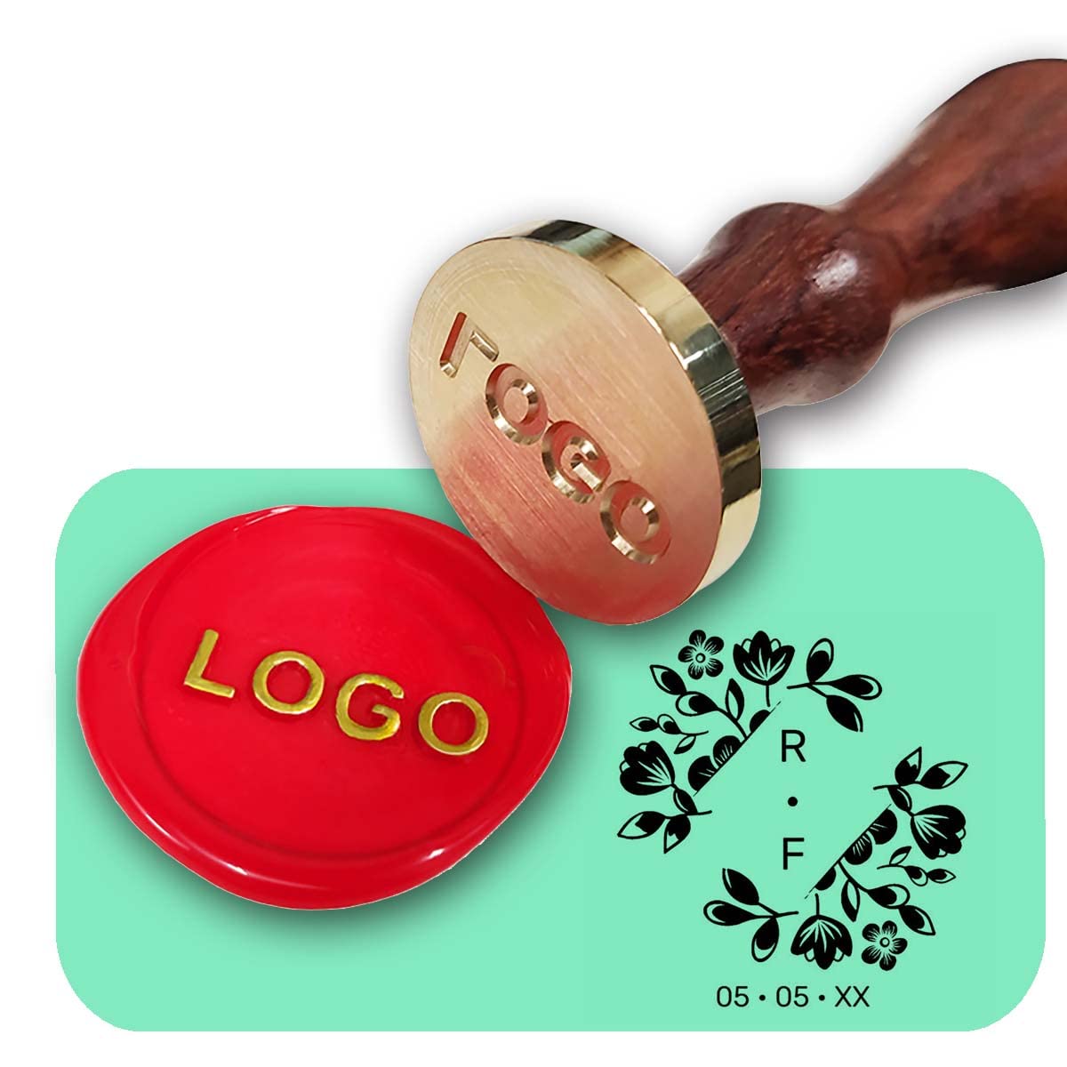 Personalized Wax Seal Stamp Kit - Custom Initials & Date, Diamond Floral Wedding Design for Invitations, Letters, Envelopes & DIY Crafts - Perfect for Weddings, Anniversaries & Special Occasions